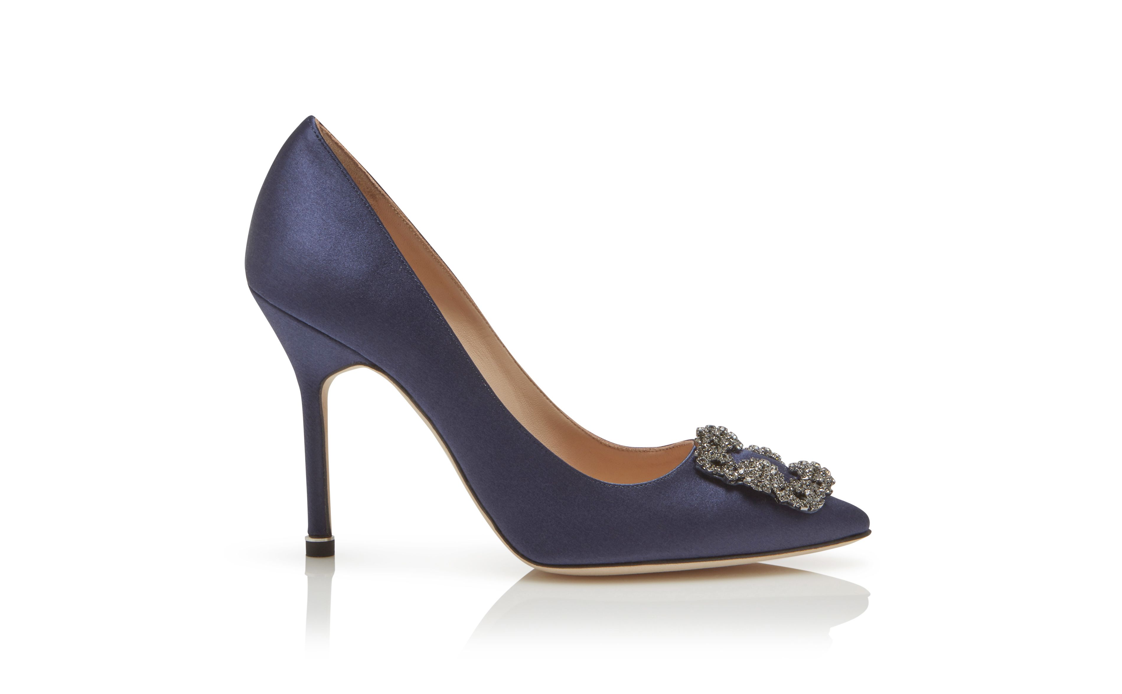 Designer Navy Blue Satin Jewel Buckle Pumps - Image thumbnail