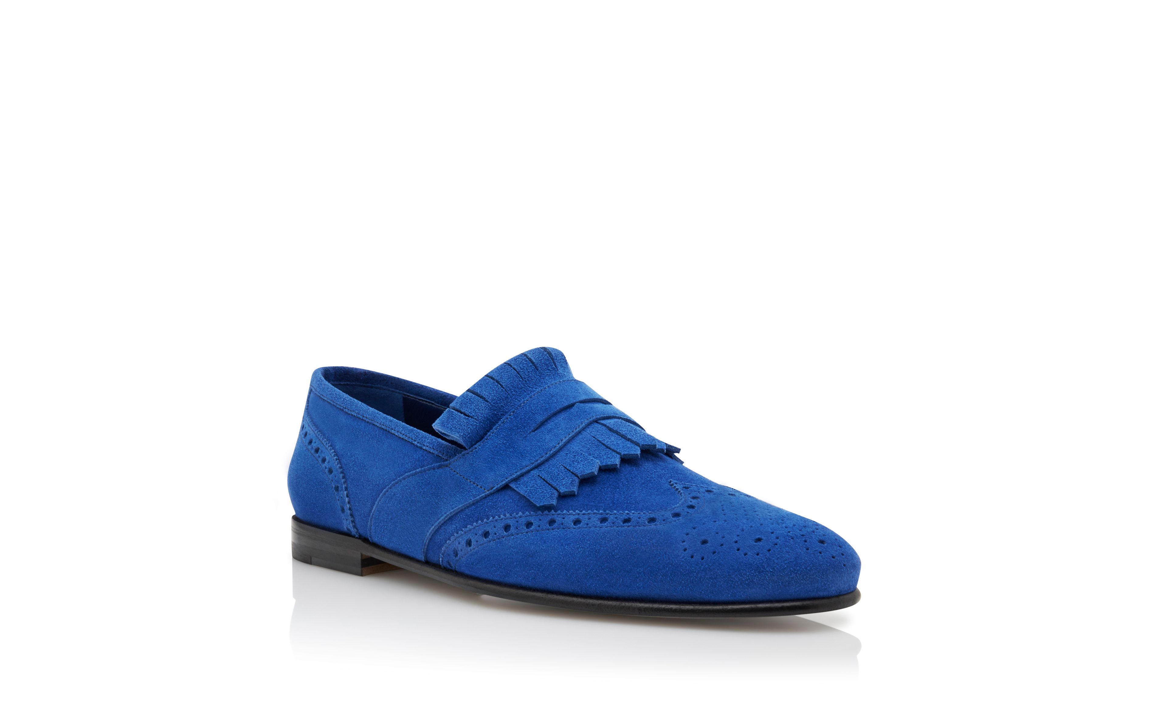 Designer Bright Blue Suede Kiltie Loafers - Image Upsell