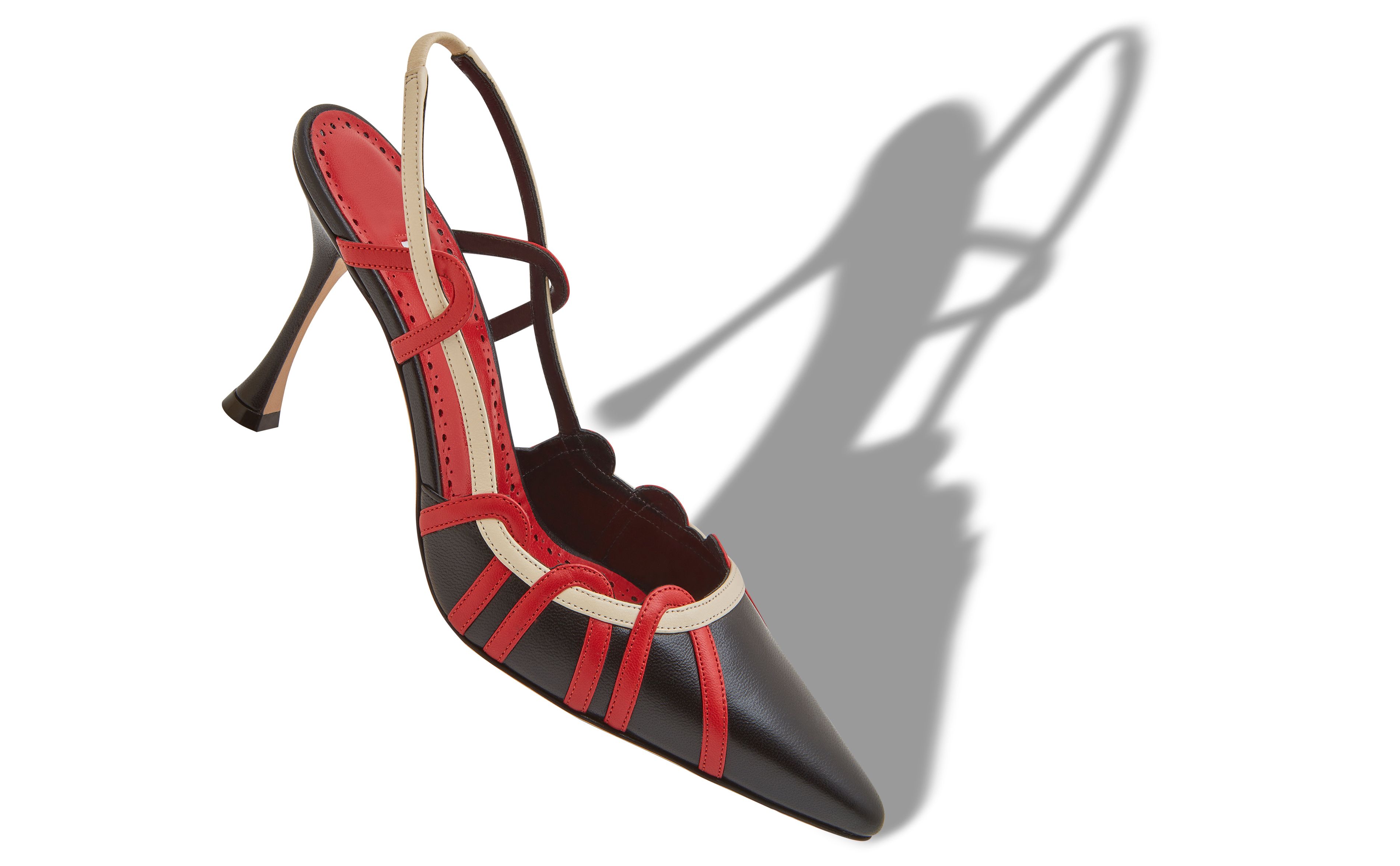 Designer Black, Red and Cream Nappa Leather Slingback Pumps - Image small_image