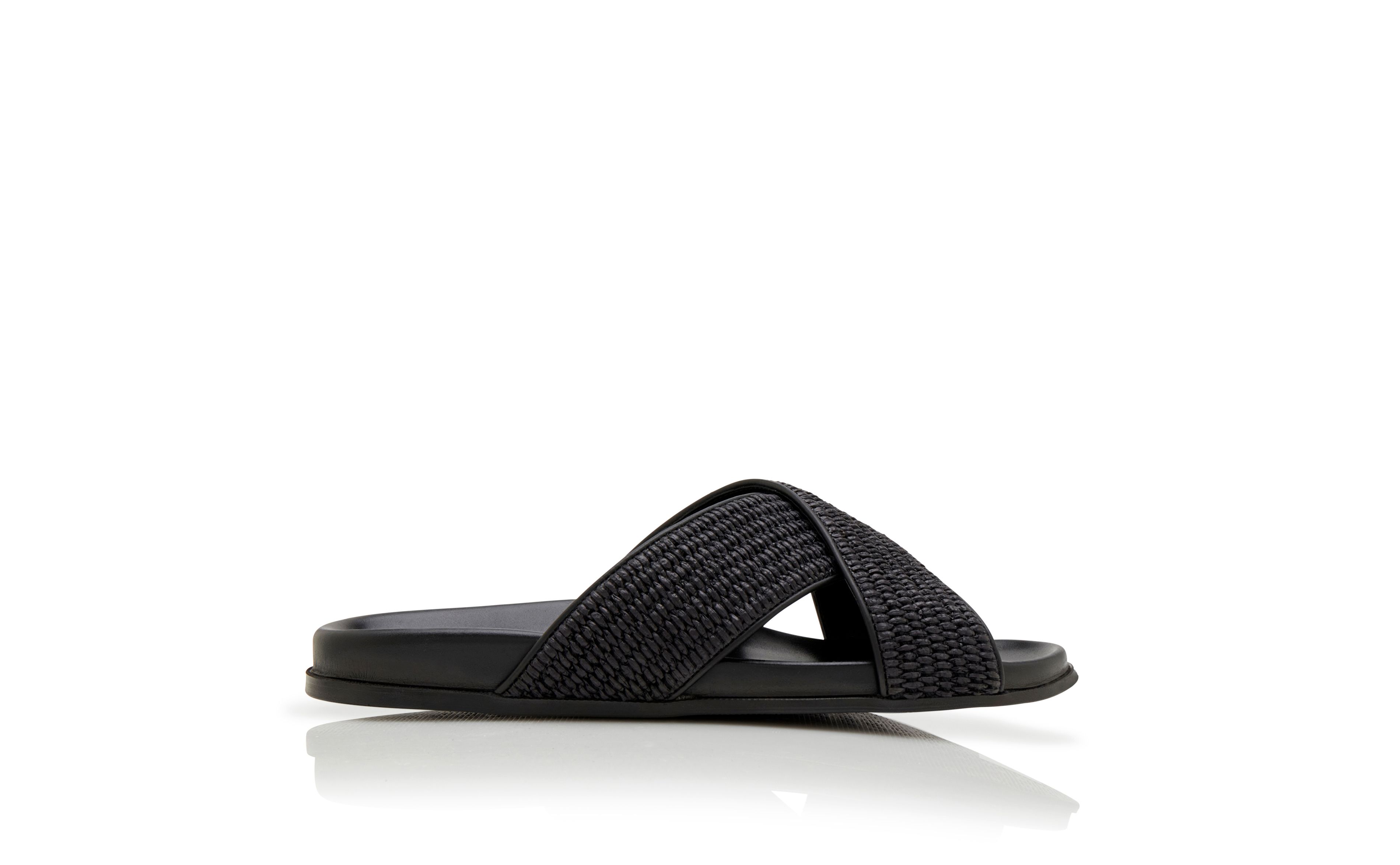 Designer Black Natural Weave Flat Sandals - Image Side View