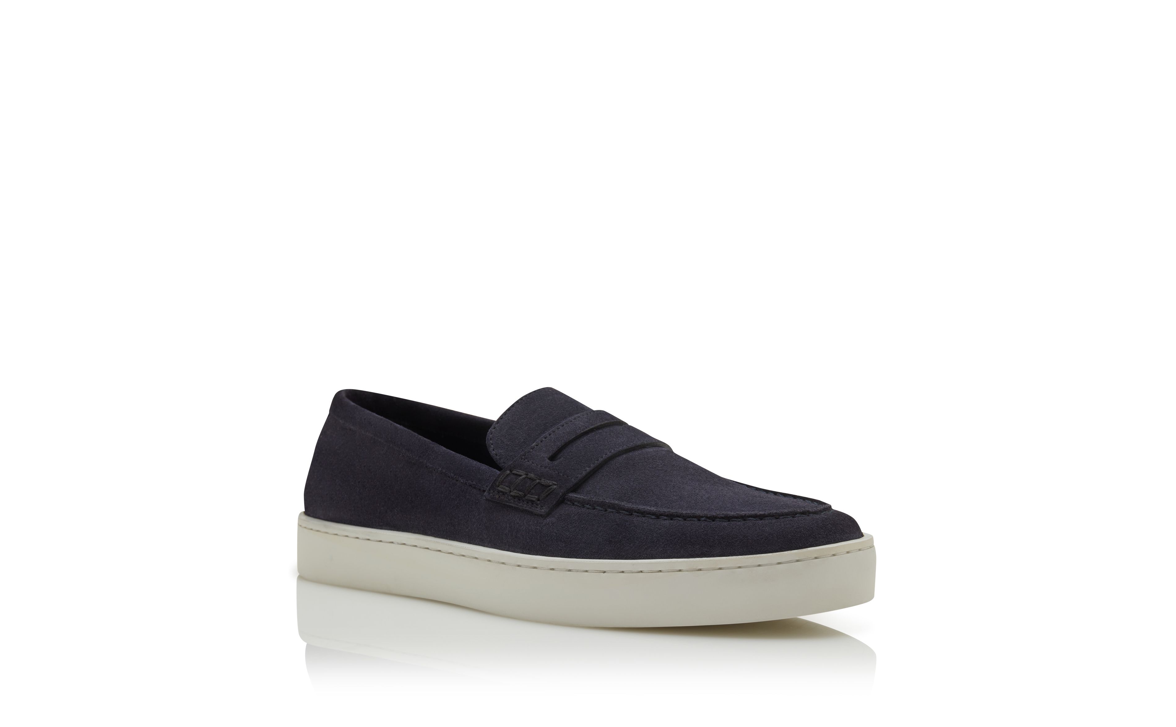 Designer Navy Blue Suede Slip-On Loafers - Image Upsell View