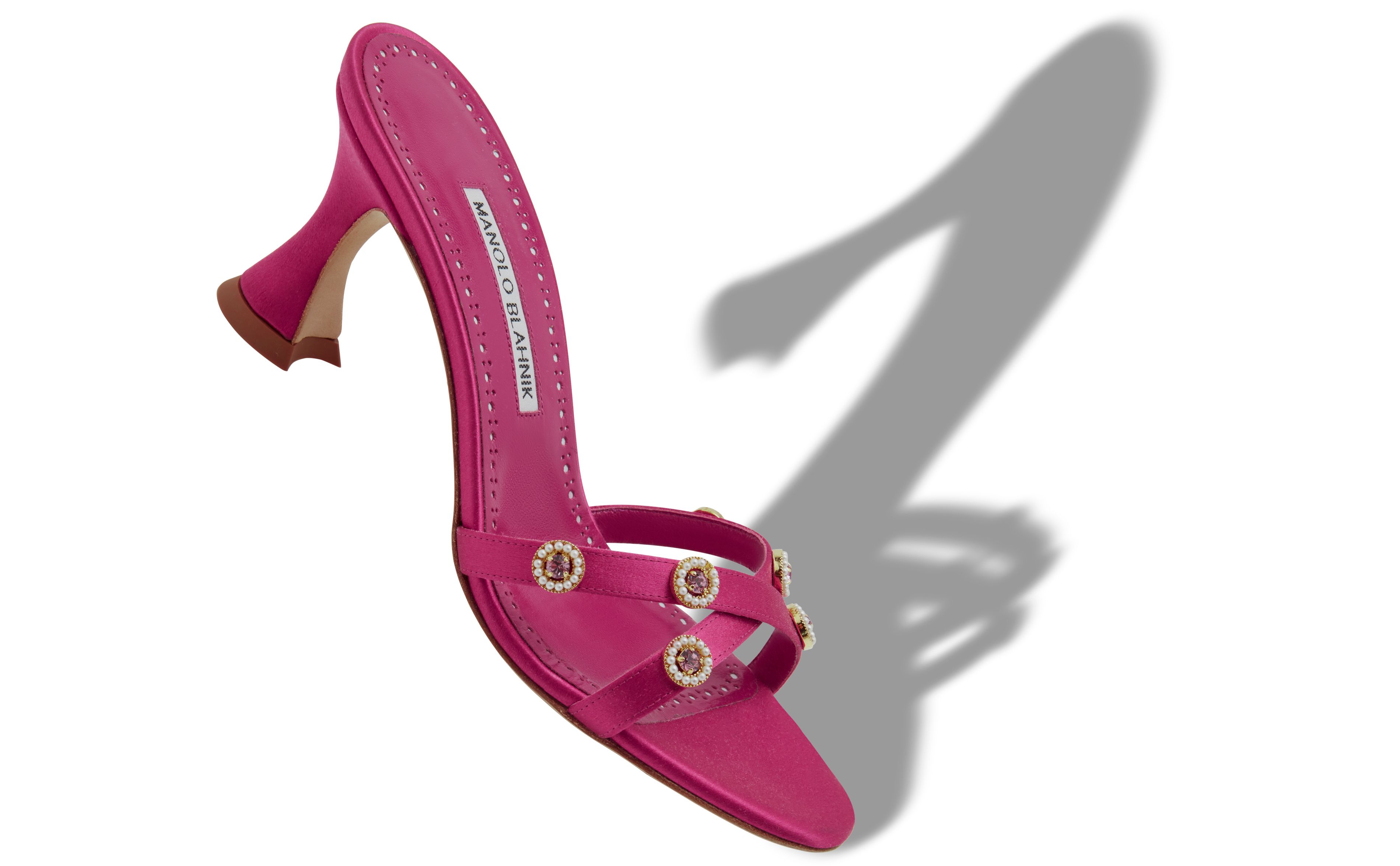 Designer Dark Pink Satin Embellished Mules - Image small_image