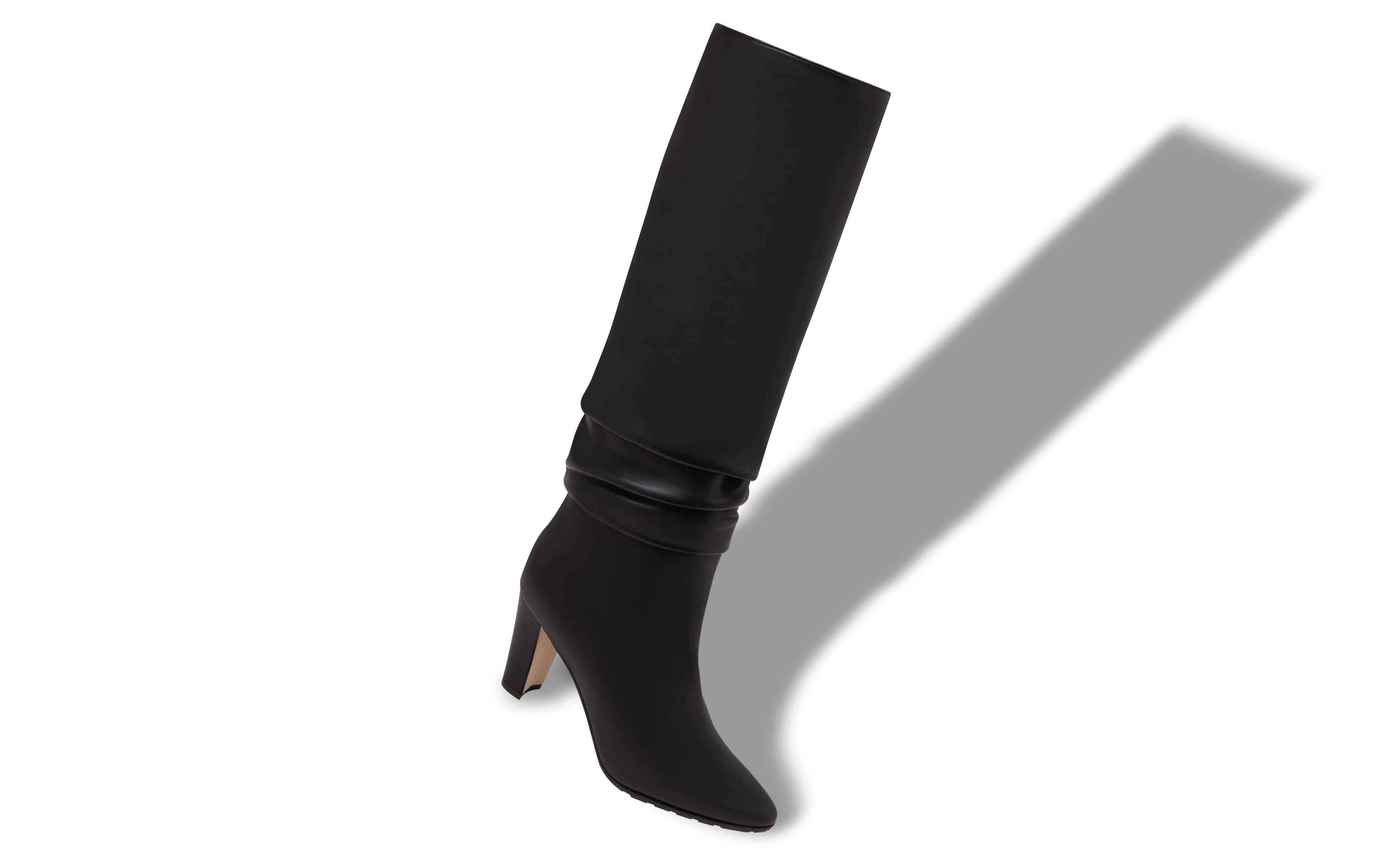 CALASSOHI | Black Nappa Leather Knee High Slouchy Boots | Manolo 