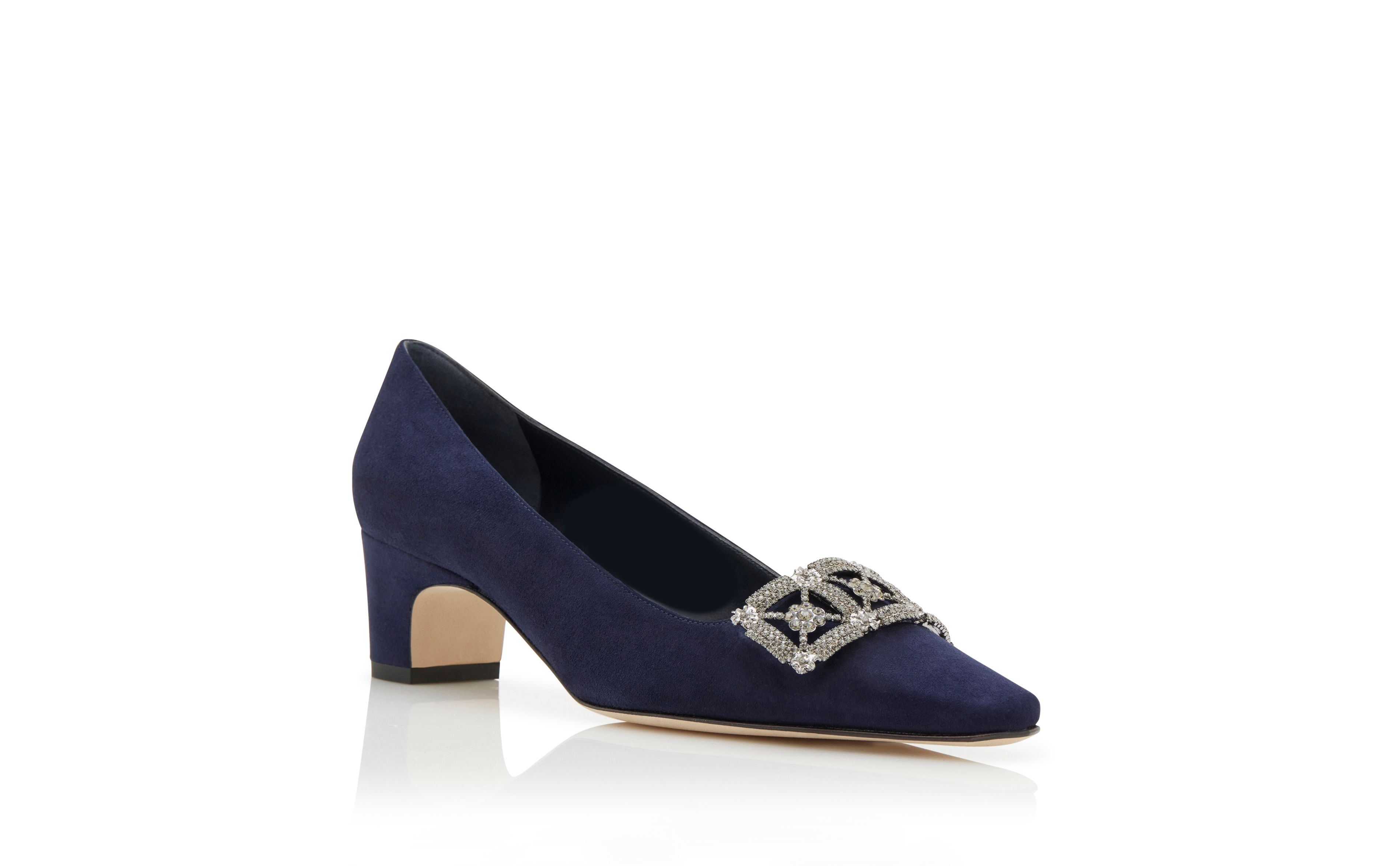 Designer Navy Blue Suede Jewel Embellished Pumps - Image Upsell