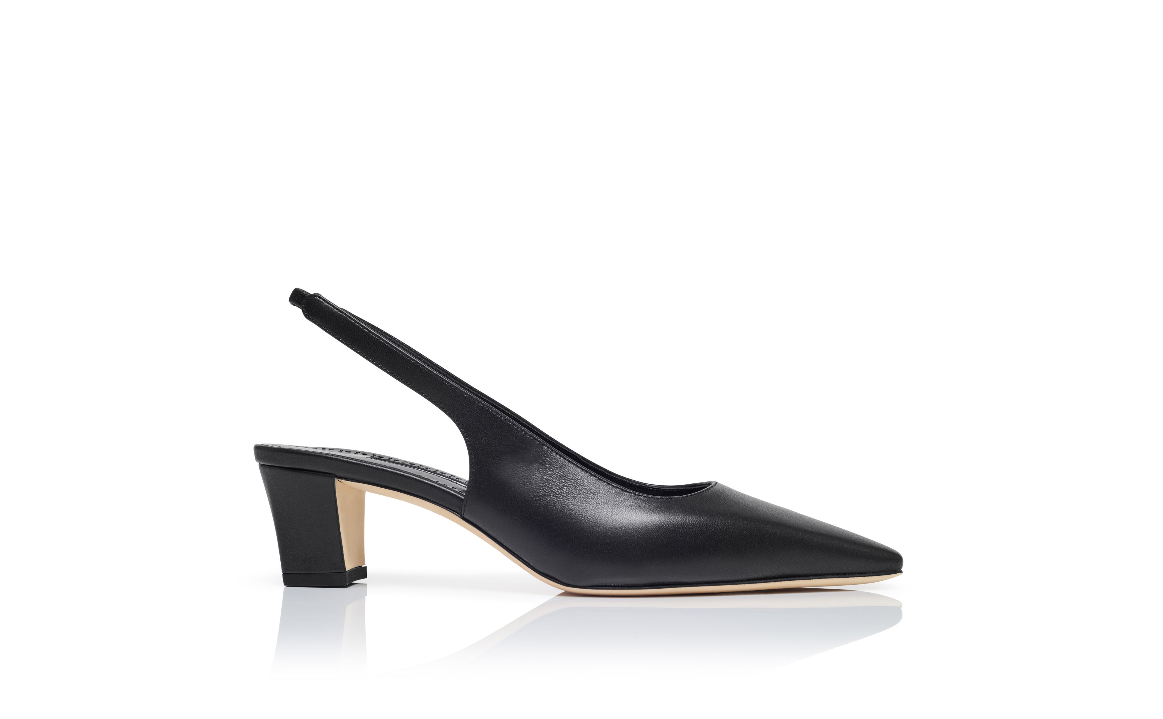 Designer Black Nappa Leather Slingback Pumps - Image Side View
