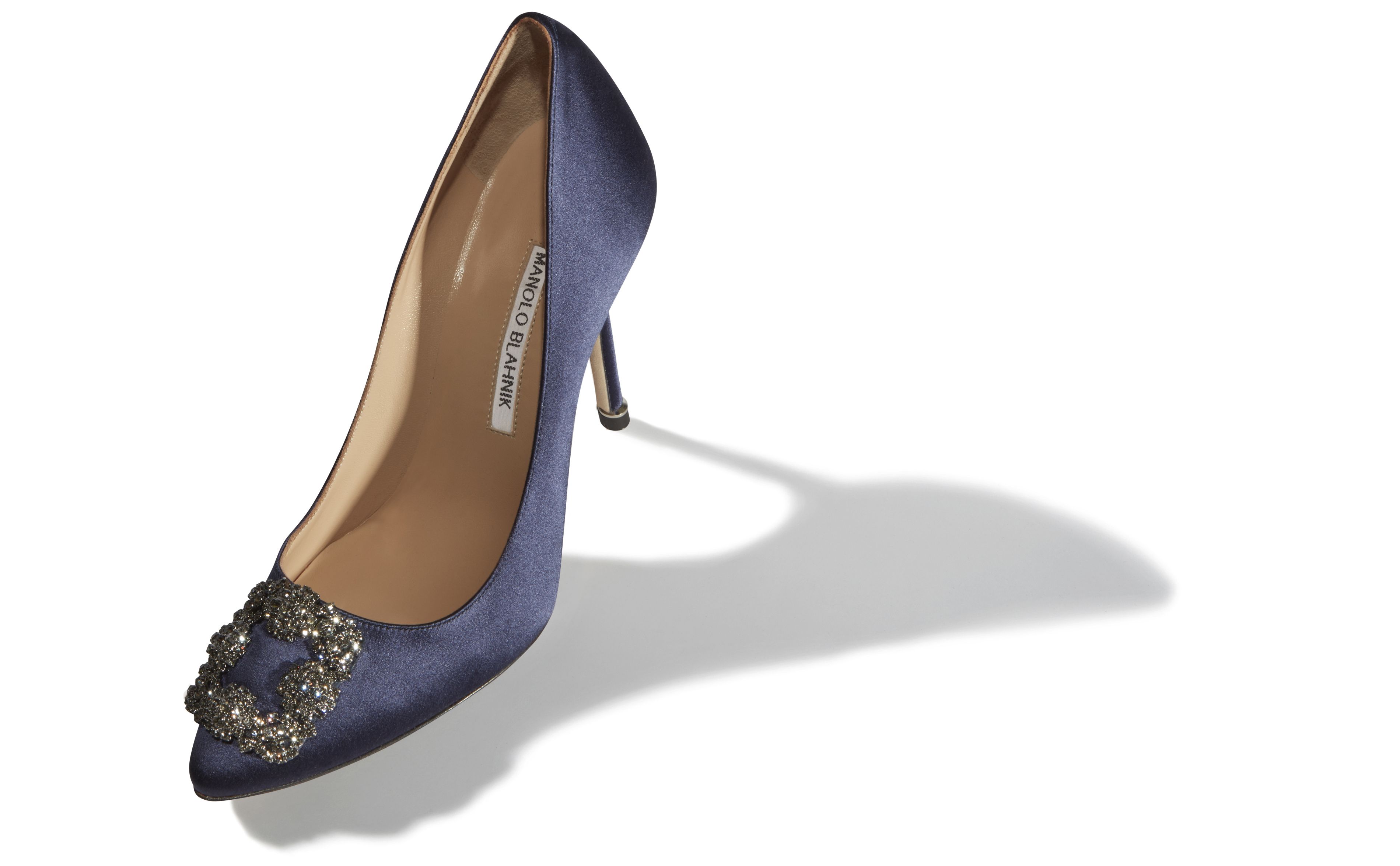 Designer Navy Blue Satin Jewel Buckle Pumps - Image Main