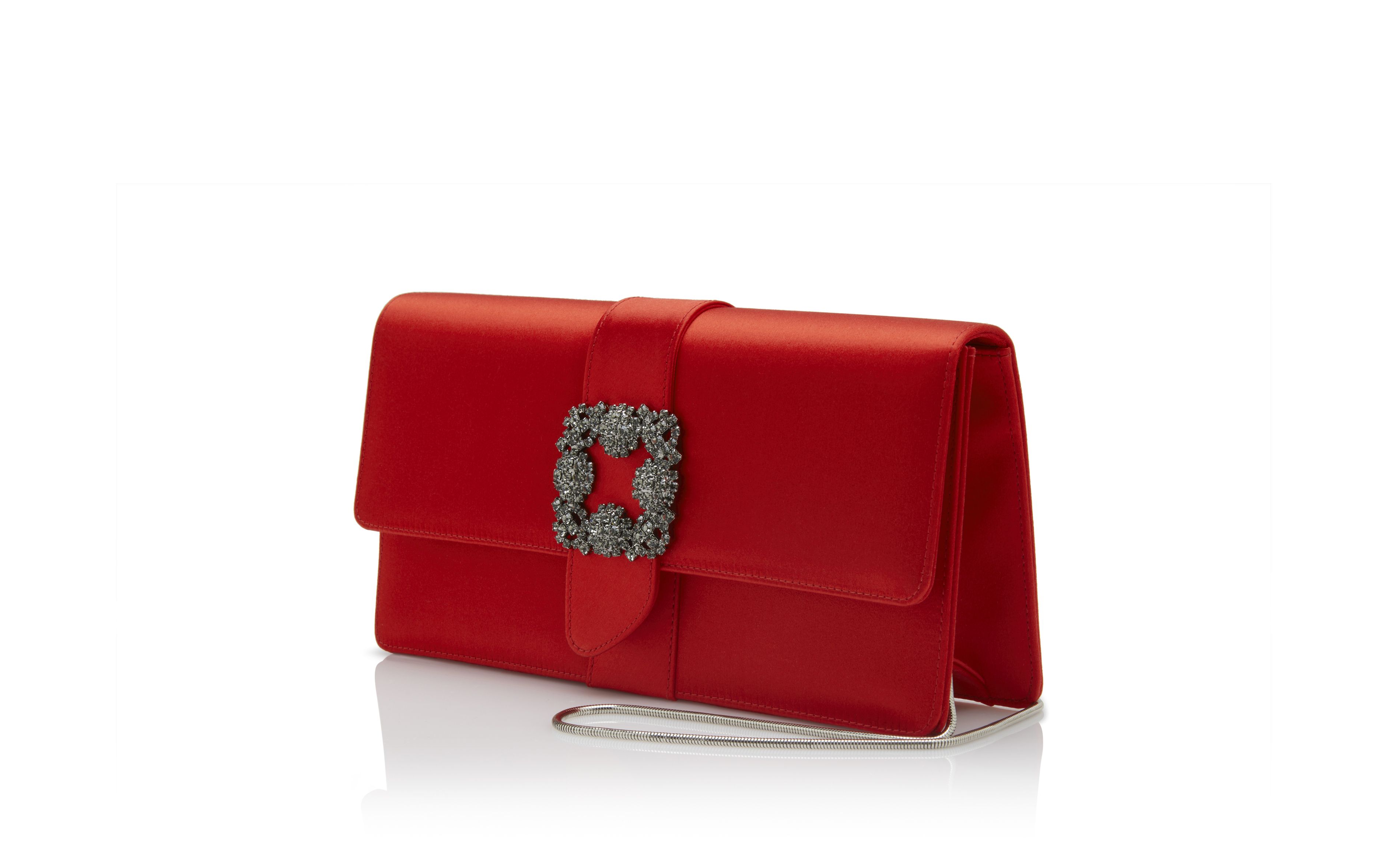 Designer Red Satin Jewel Buckle Clutch - Image 