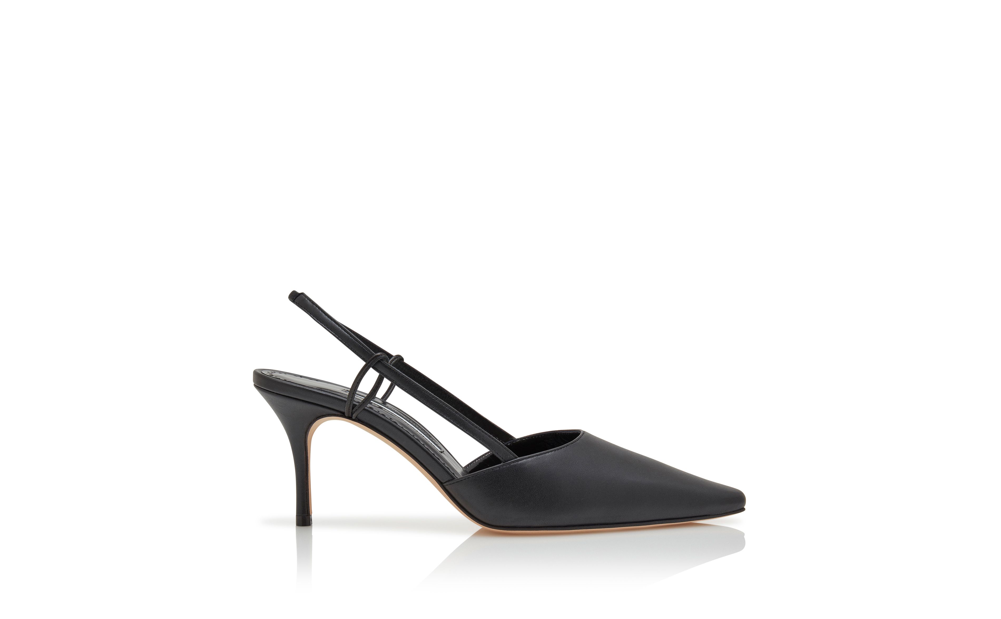 Designer Black Nappa Leather Slingback Pumps - Image Side View