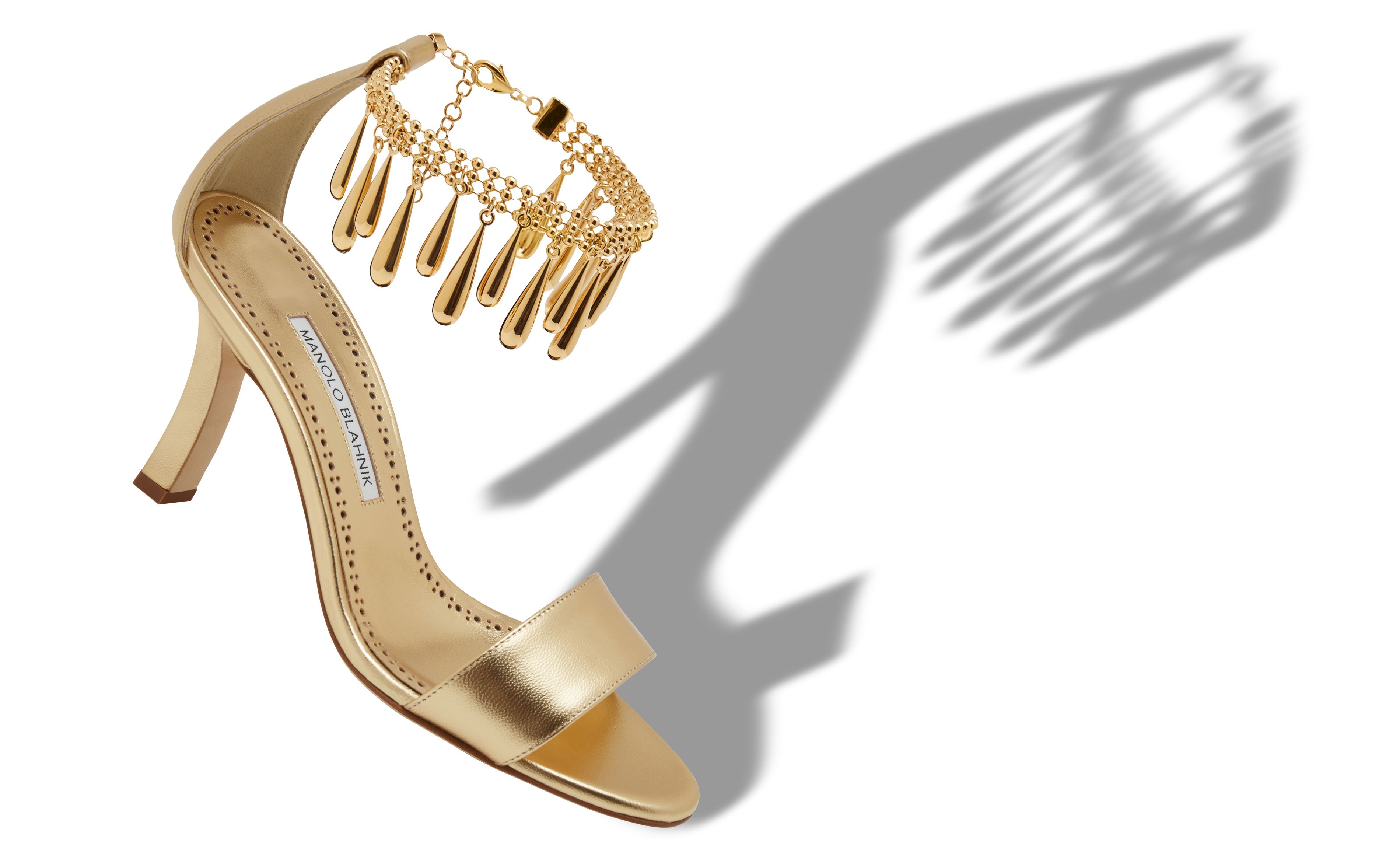 Designer Gold Nappa Leather Embellished Sandals - Image Main View
