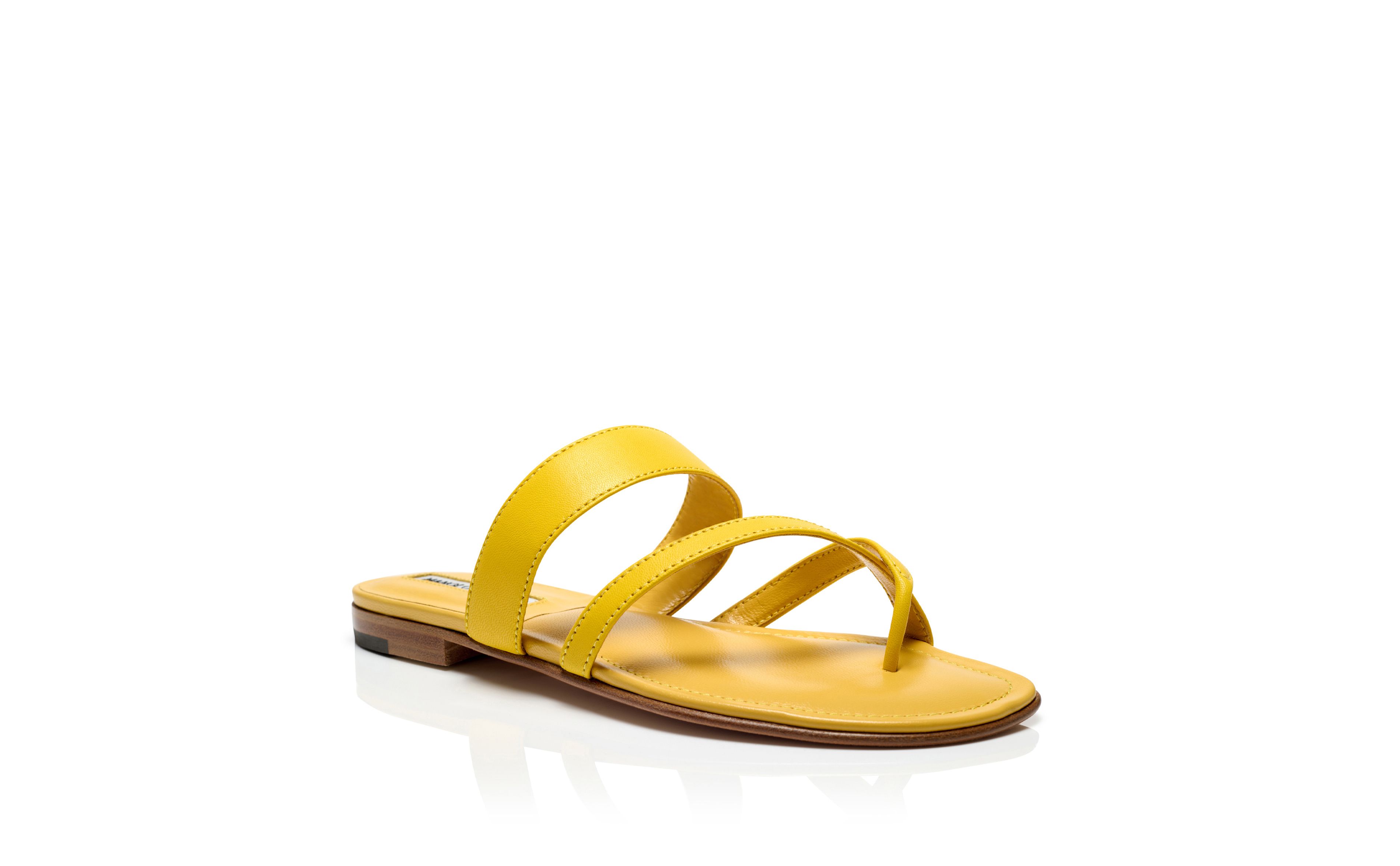Designer Yellow Nappa Leather Crossover Flat Sandals - Image Upsell