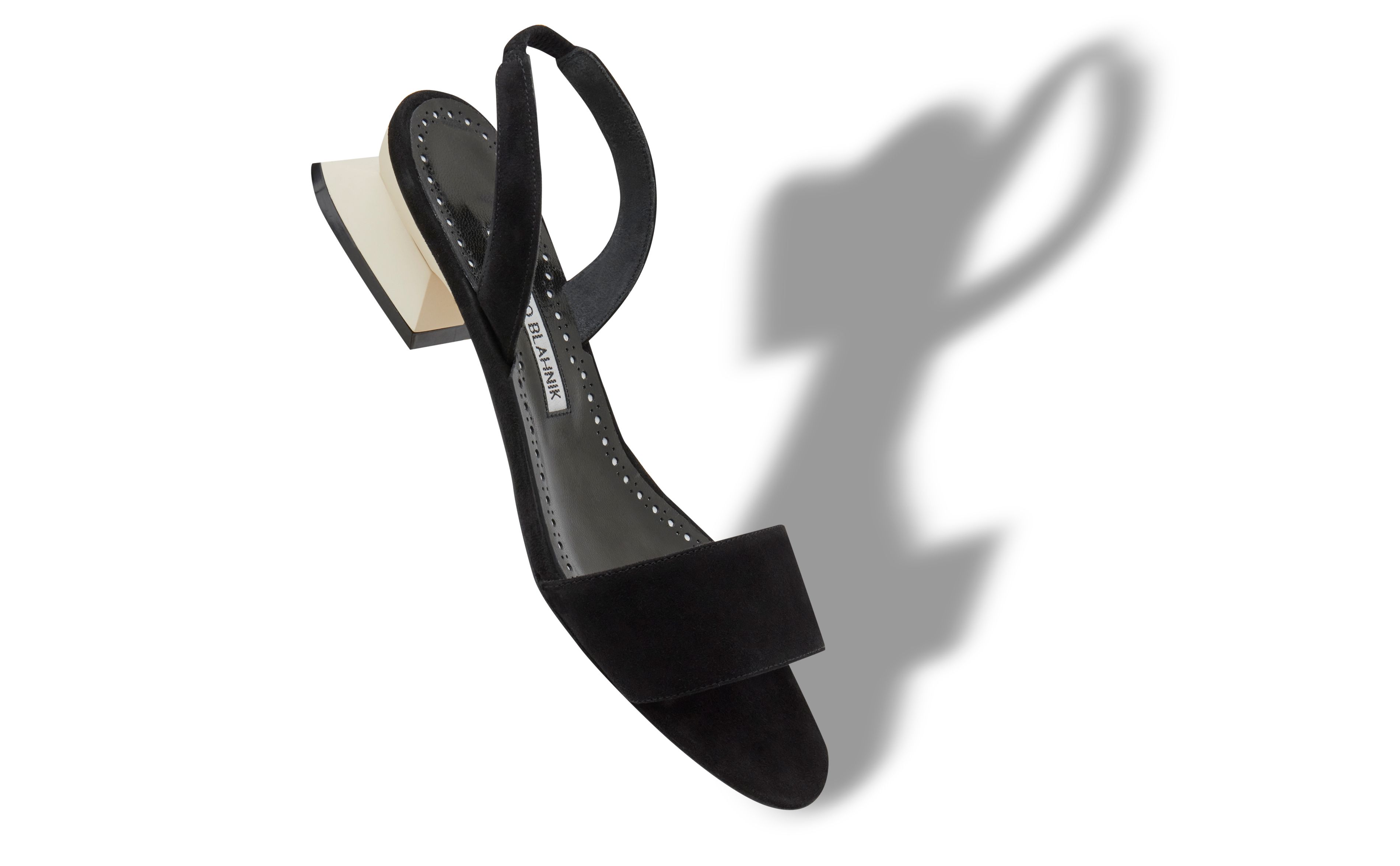 Designer Black and Ivory Suede Slingback Sandals - Image Main