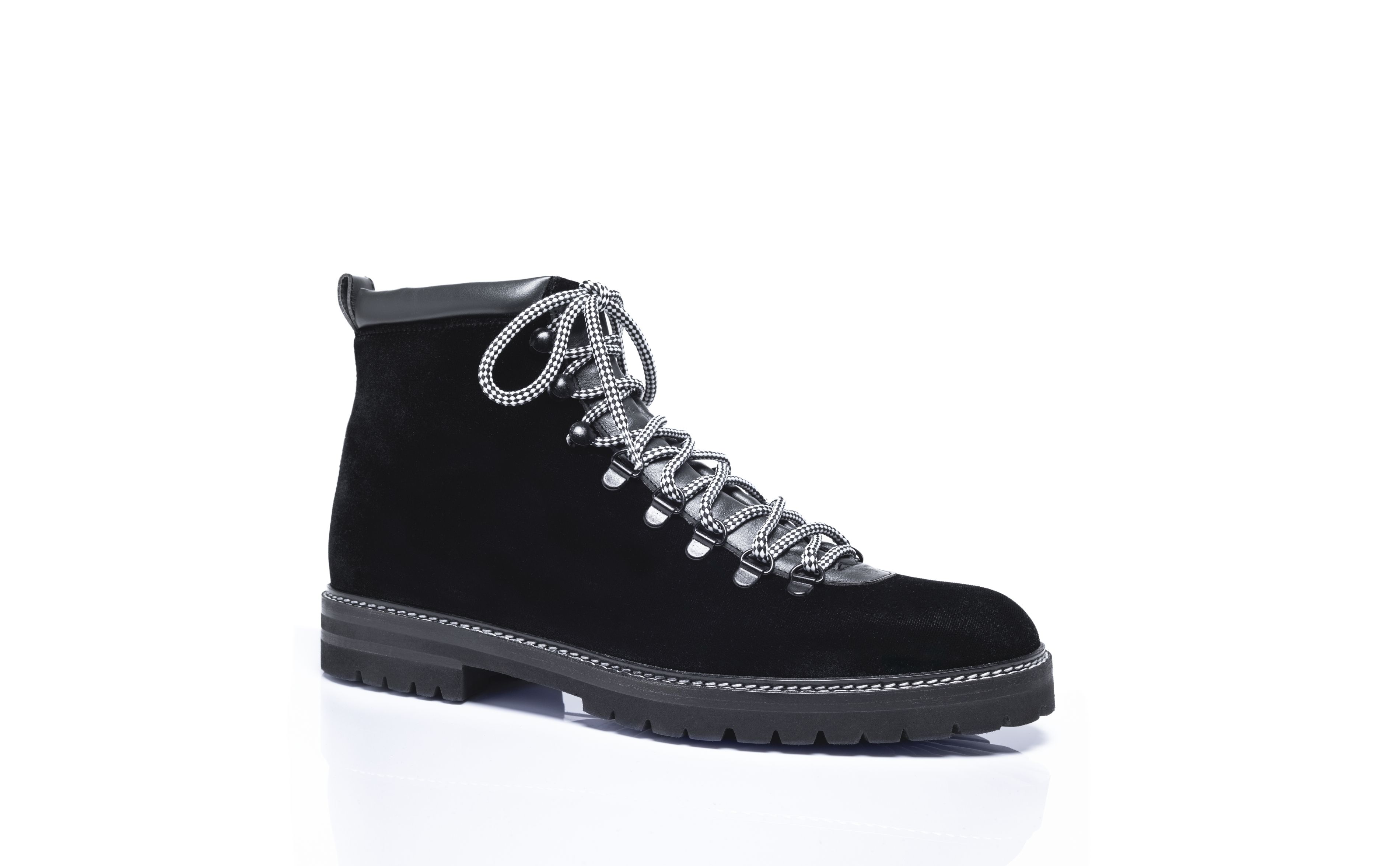 Designer Black Velvet Lace Up Boots - Image Upsell