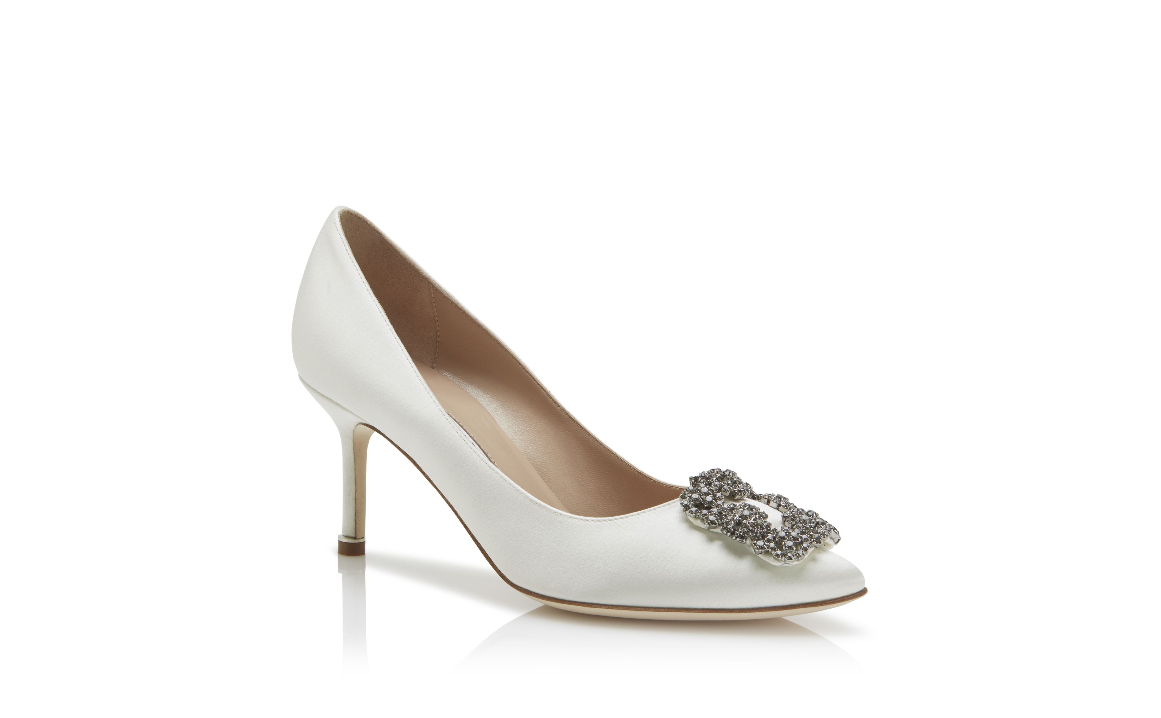 Designer White Satin Jewel Buckle Pumps - Image Upsell