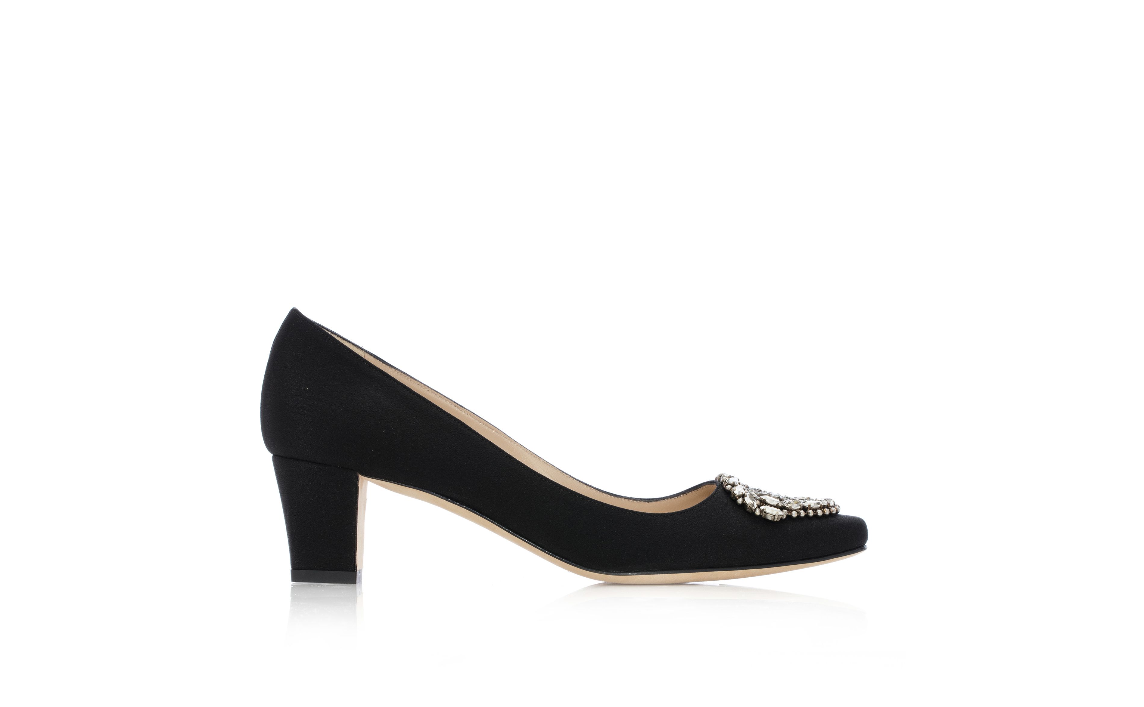 Designer Black Crêpe De Chine Jewel Buckle Pumps - Image thumbnail