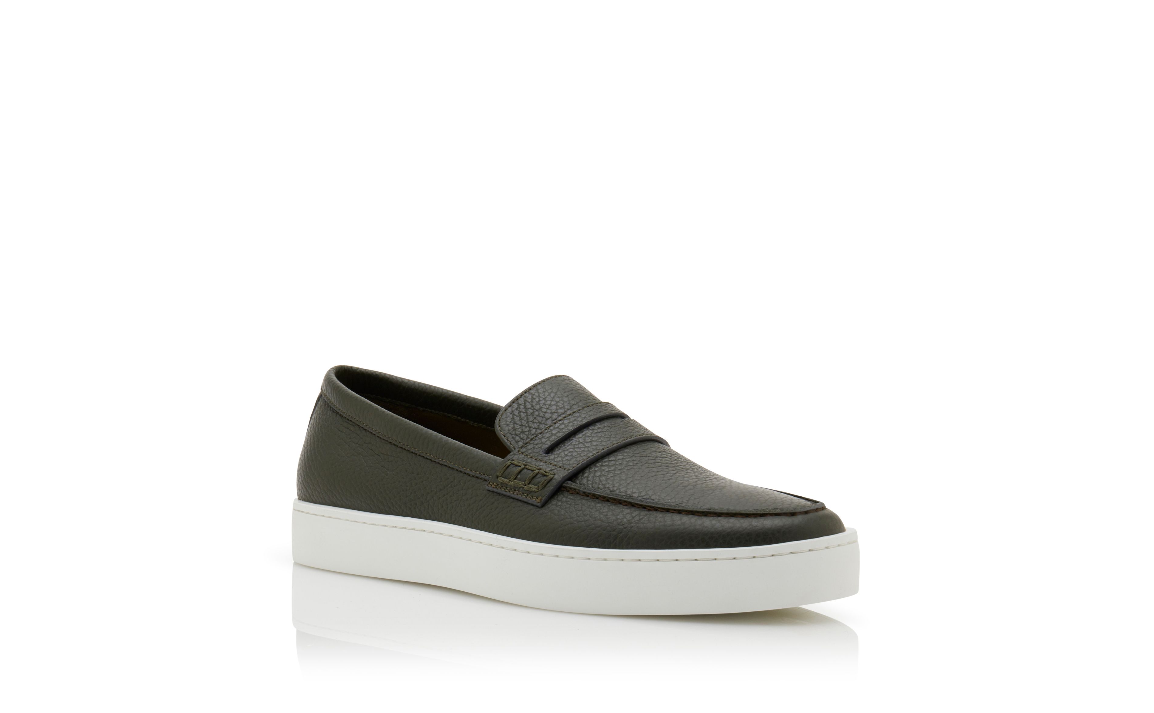Designer Dark Green Calf Leather Slip-On Loafers - Image Upsell
