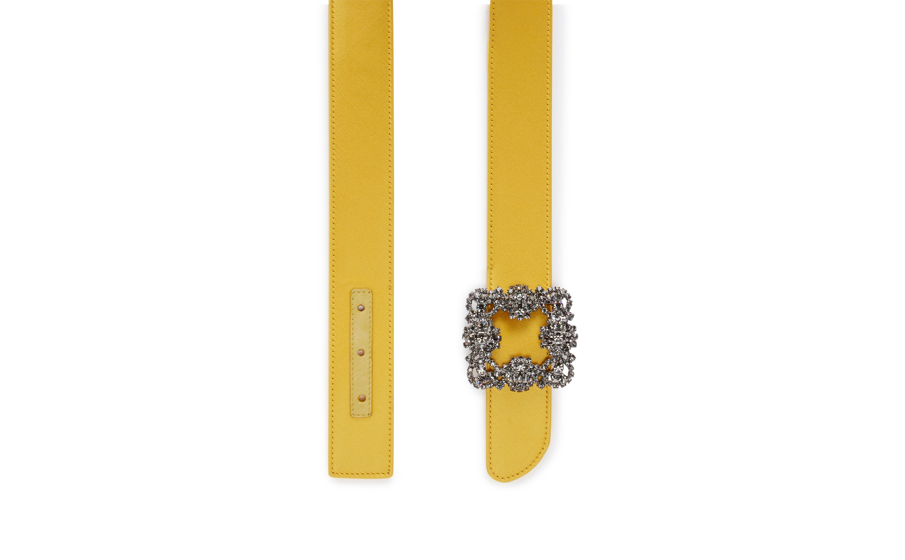 Designer Yellow Satin Crystal Buckled Belt - Image 