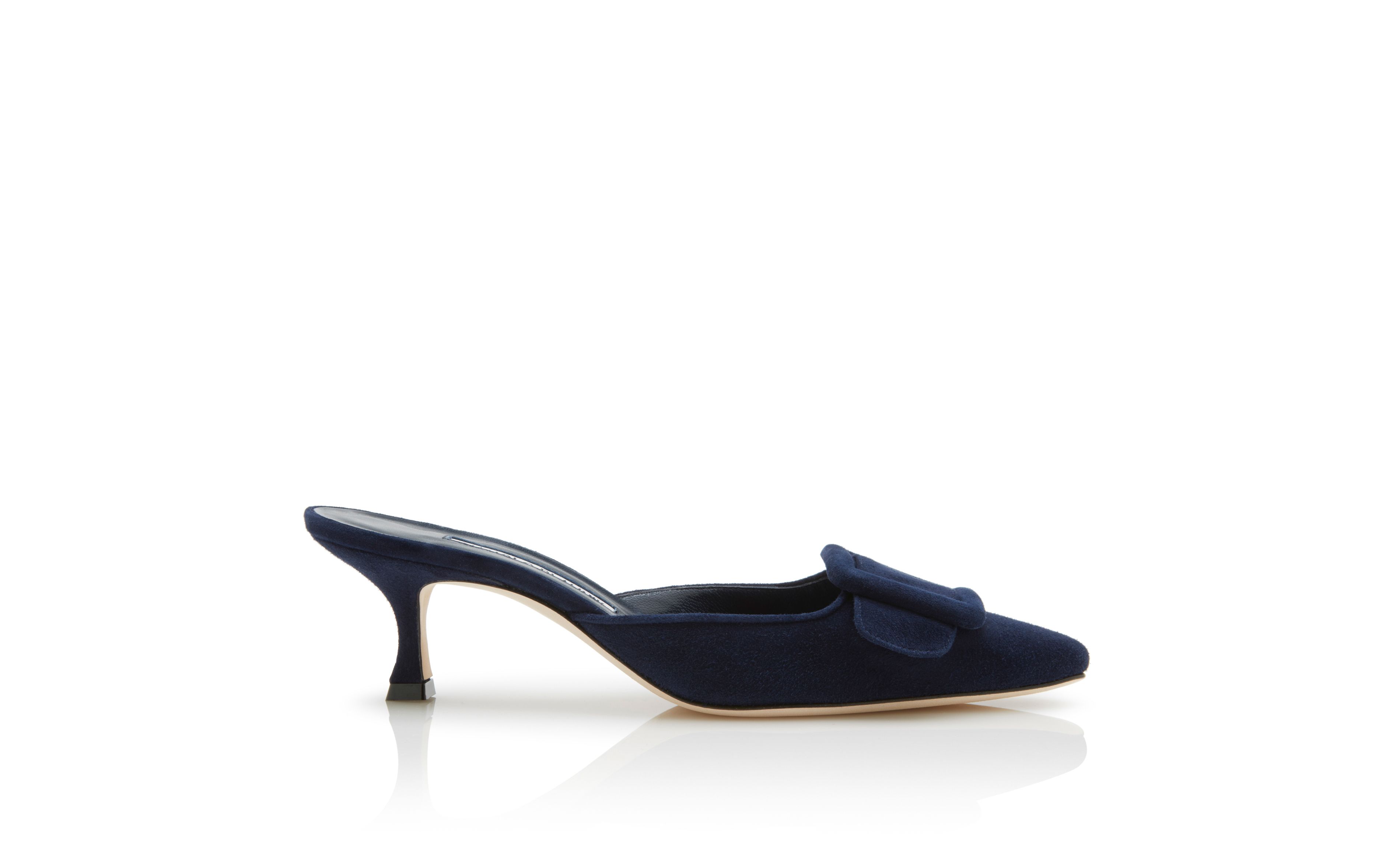 Designer Navy Blue Suede Kitten Heel Mules - Image thumbnail