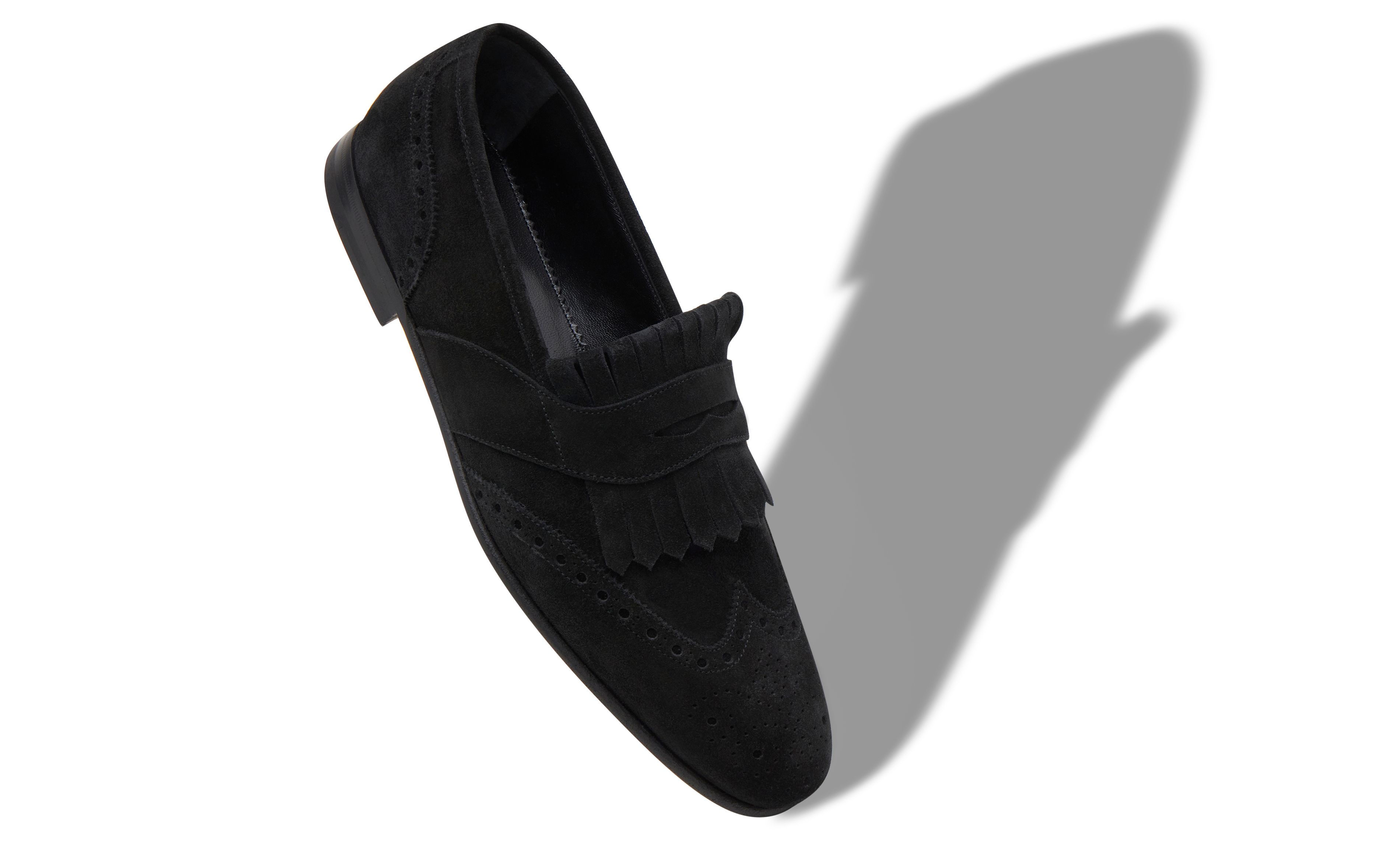 Designer Black Suede Kiltie Loafers - Image Main