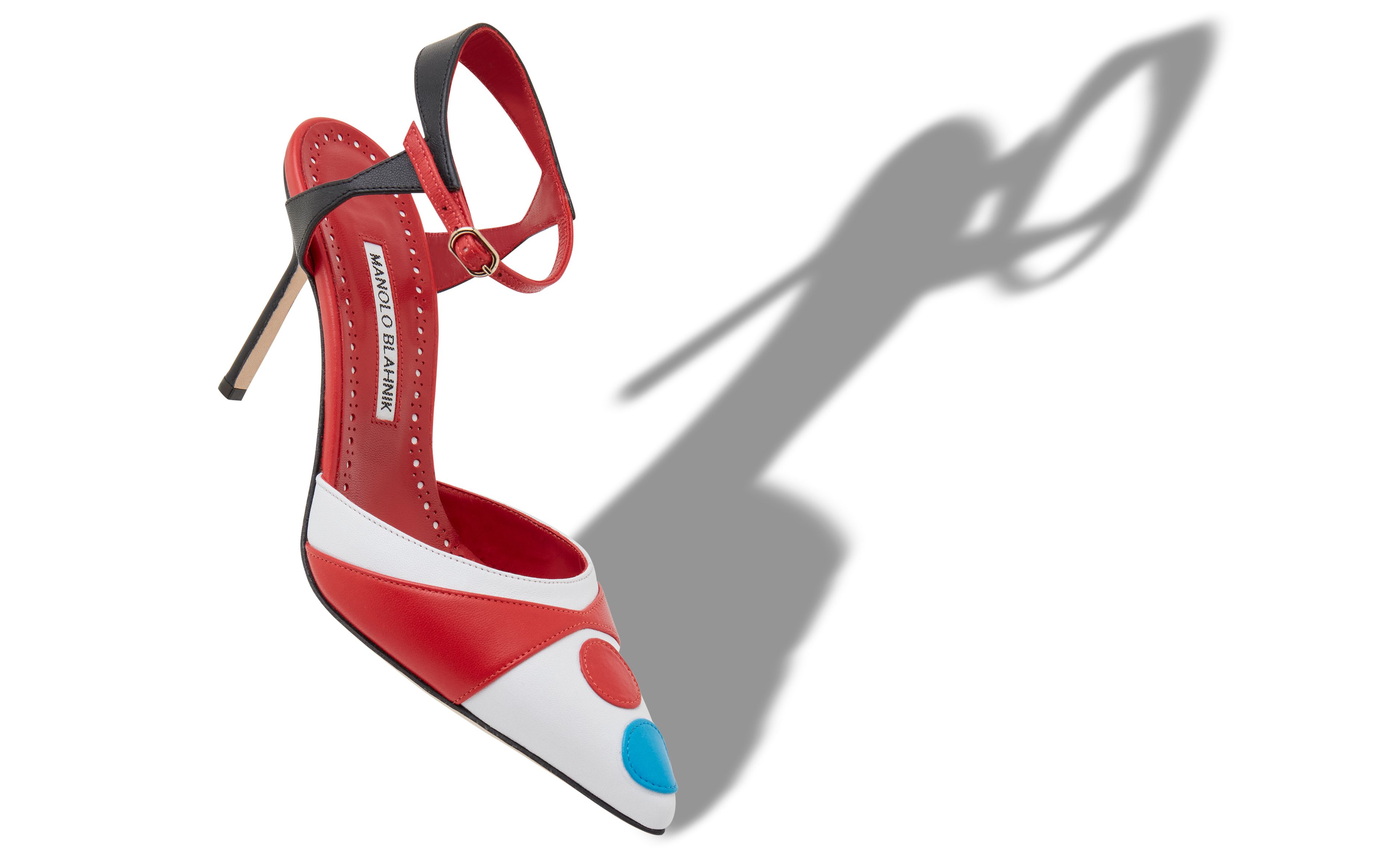 Designer White, Red and Black Nappa Leather Pumps - Image Main