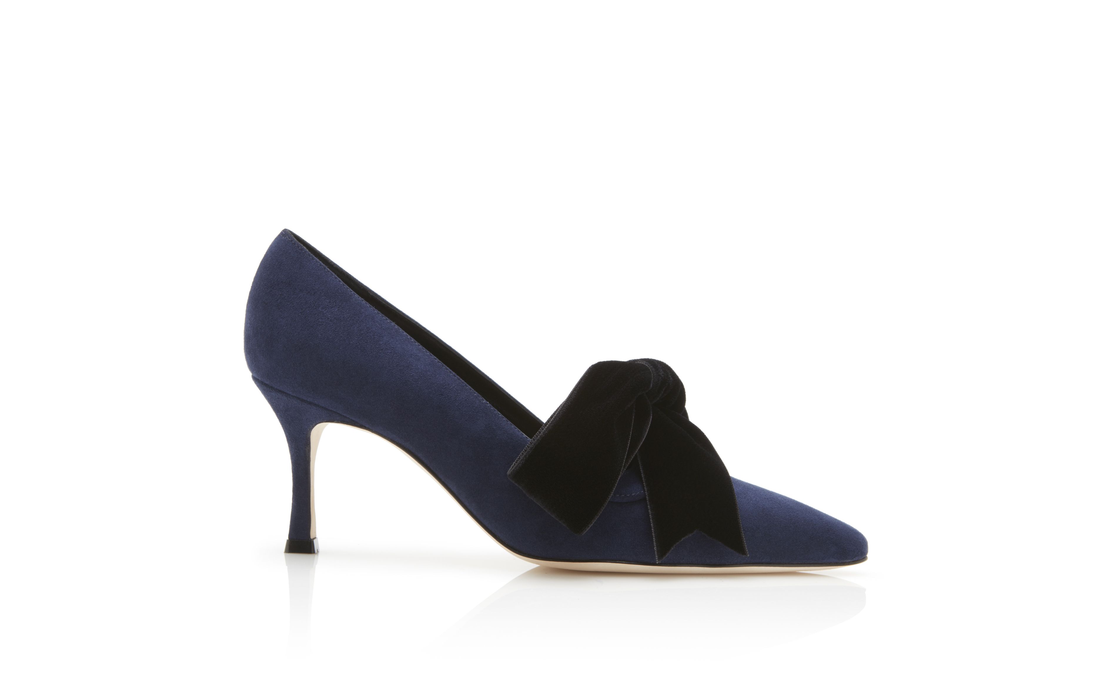 Designer Navy Blue Suede and Velvet Bow Detail Pumps  - Image thumbnail