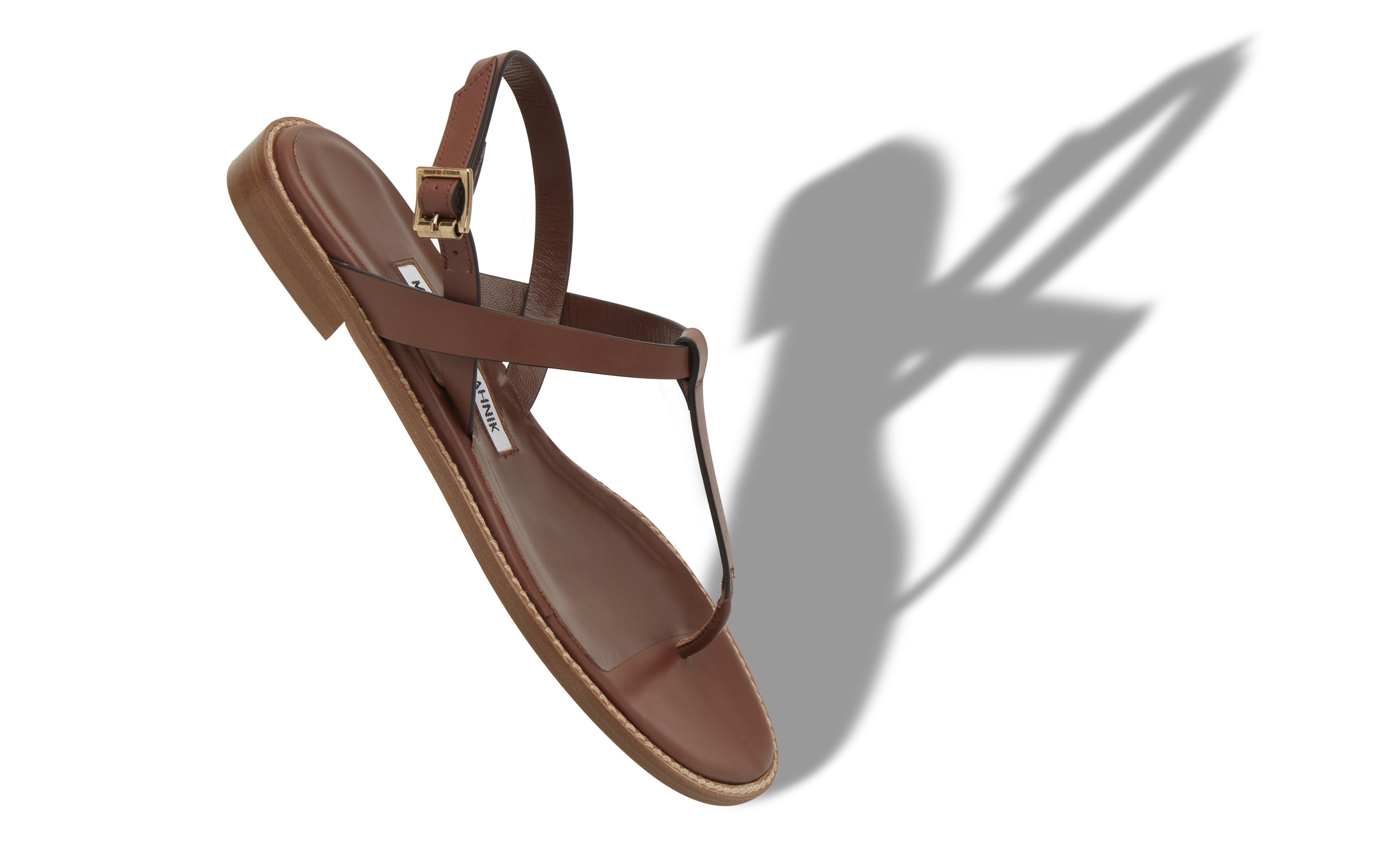 Designer Mid Brown Calf Leather Flat Sandals - Image Main