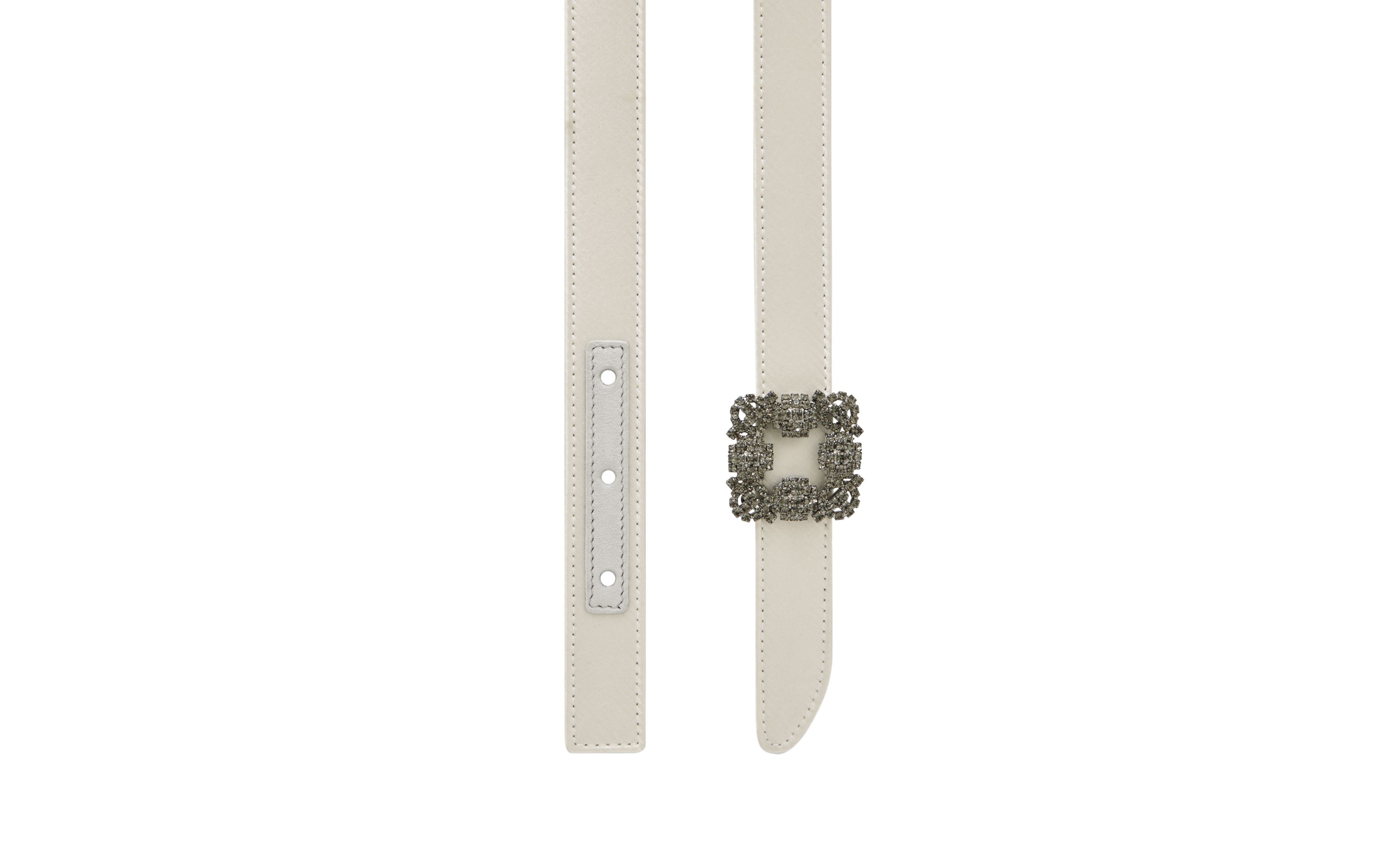 Designer Off-White Satin Crystal Buckled Belt - Image 