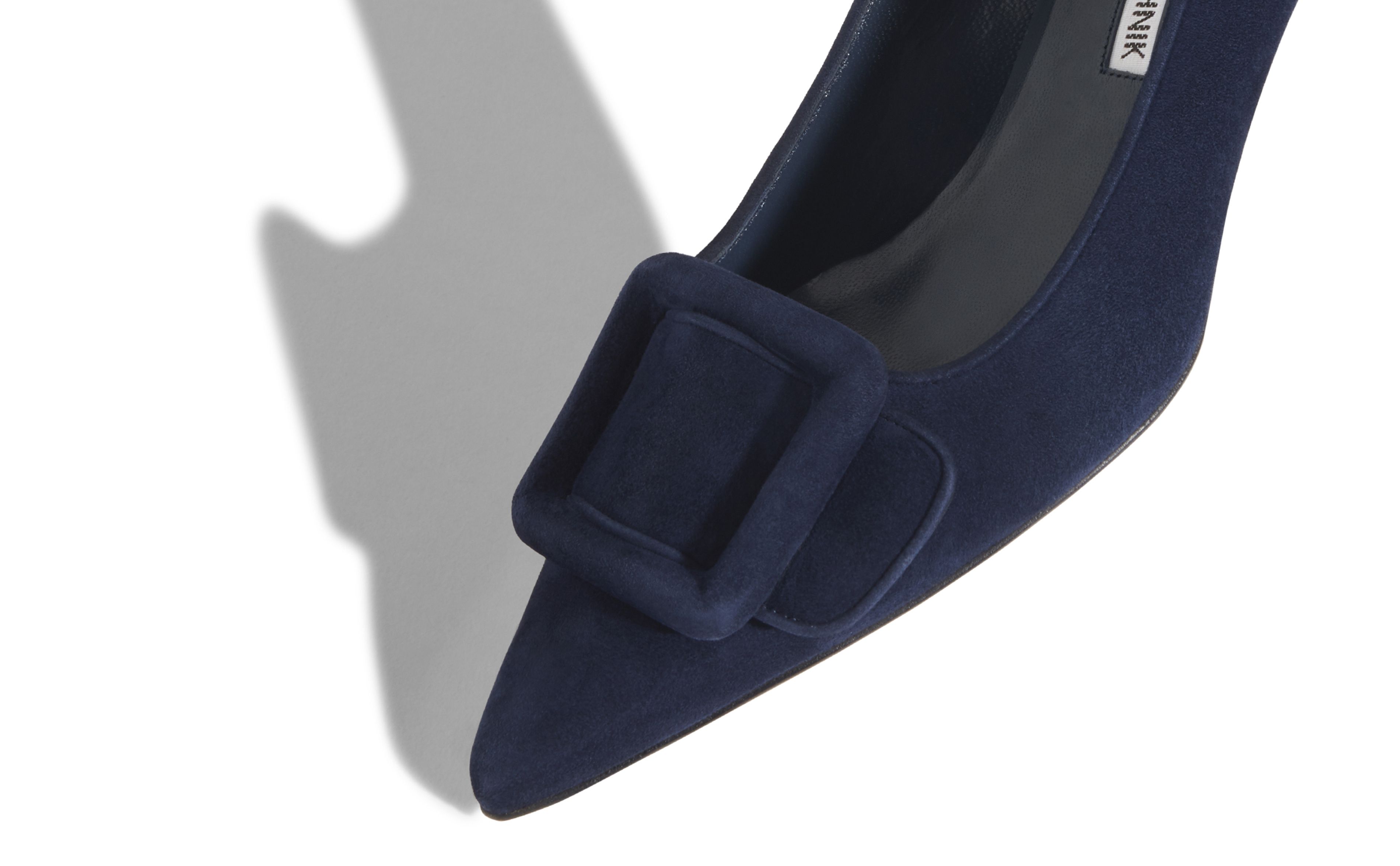MAYSALEPUMP 50 | Navy Blue Suede Buckle Detail Pumps | Manolo Blahnik