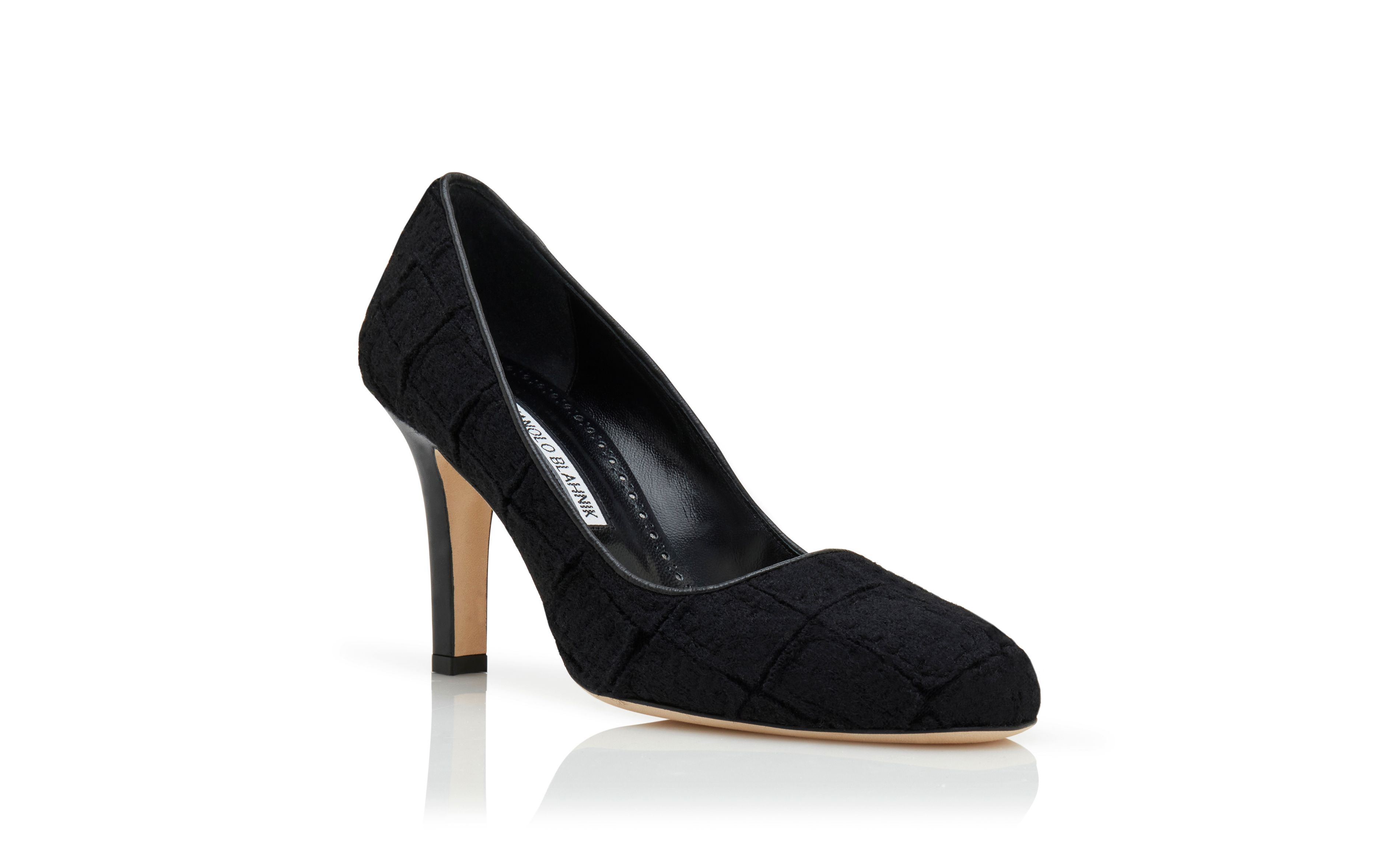 Designer Black Wool Textured Pumps - Image Upsell