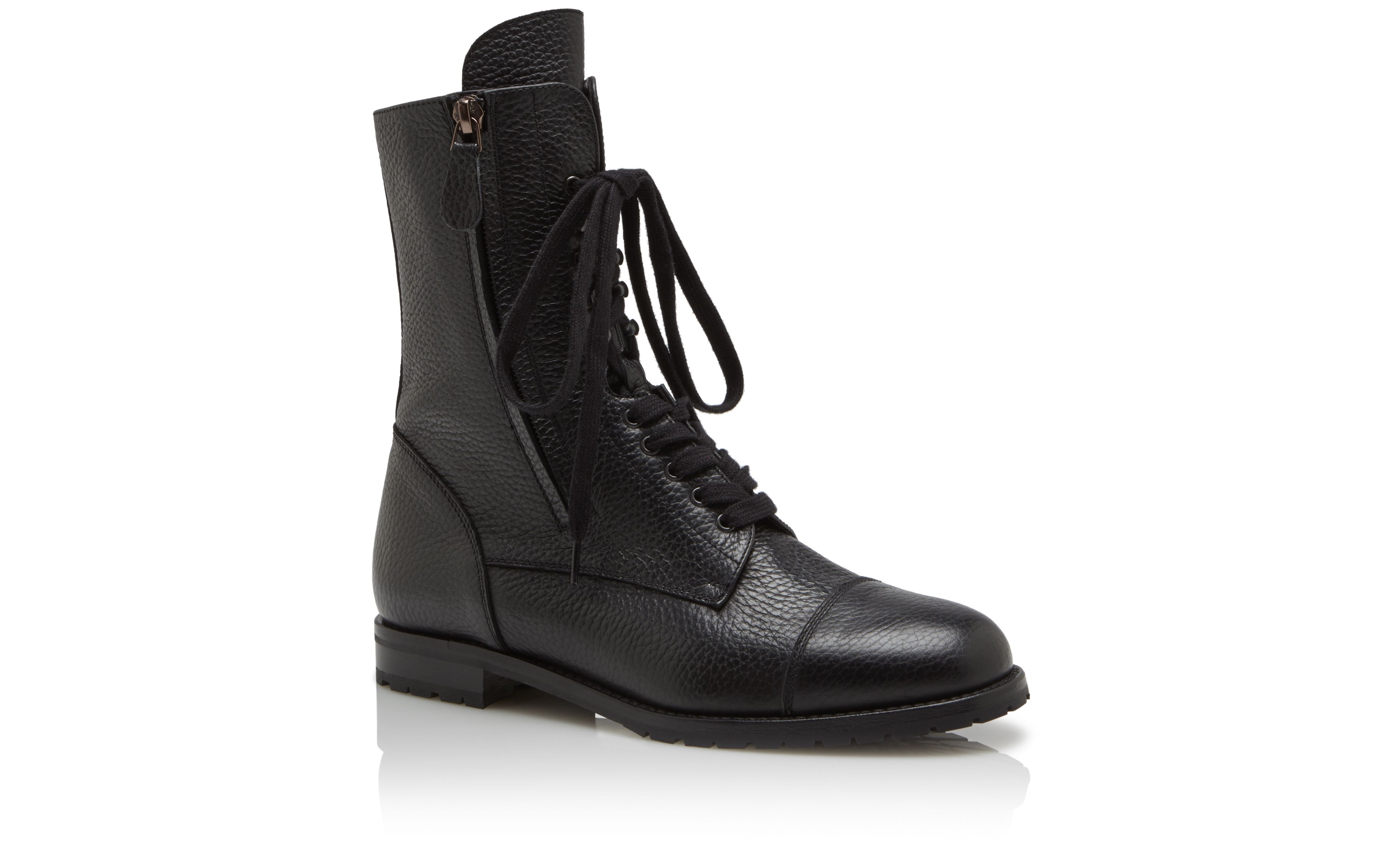 Designer Black Calf Leather Military Boots - Image Upsell