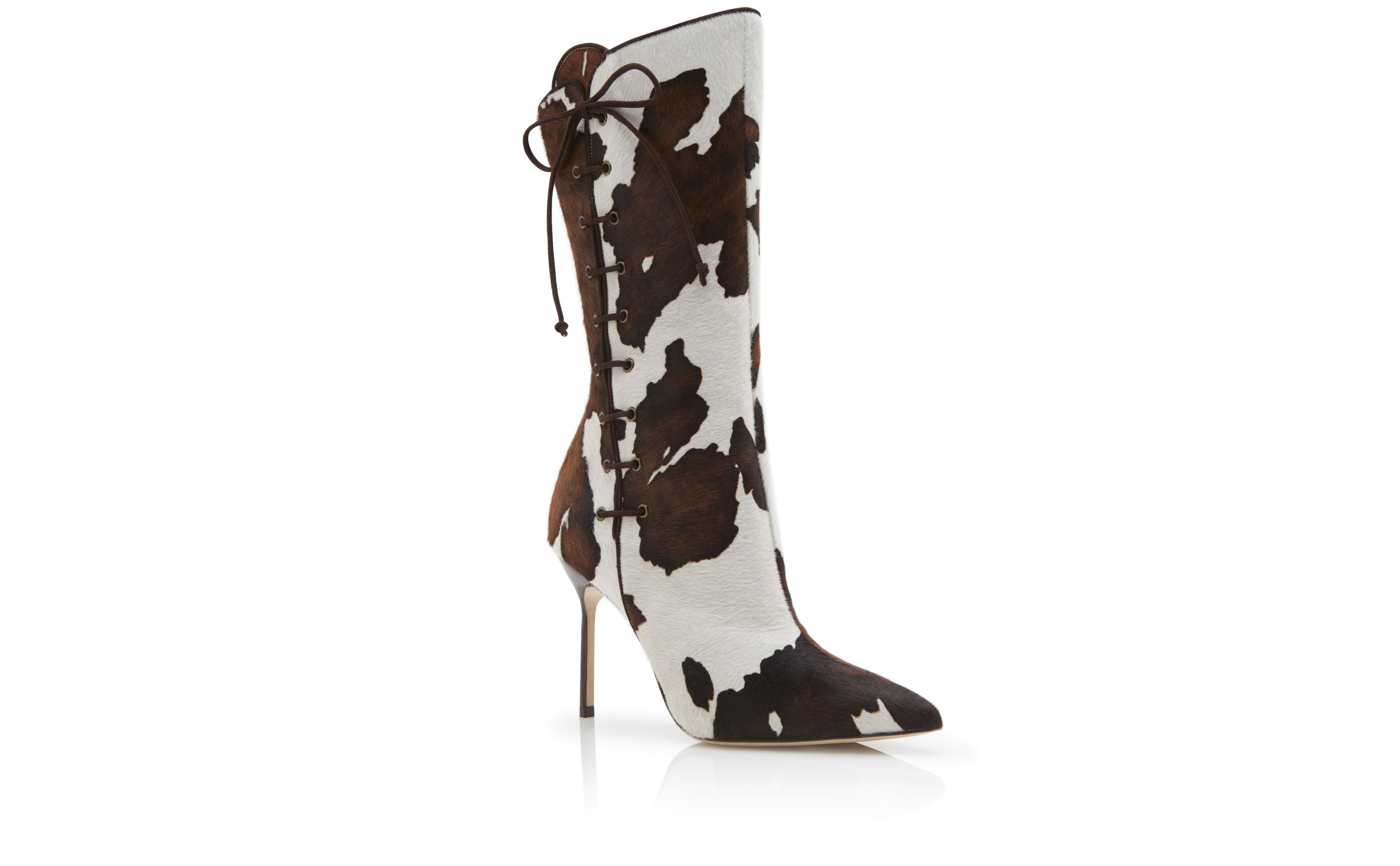 knee high cow print boots