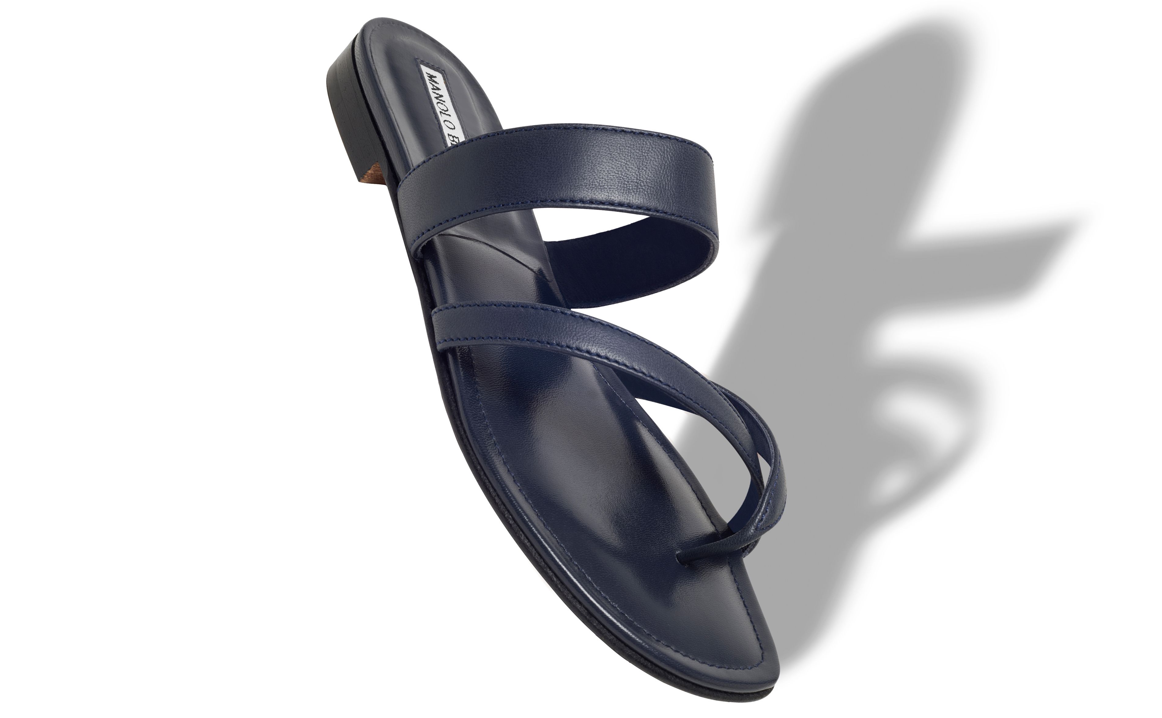 Designer Navy Nappa Leather Flat Sandals - Image Main View