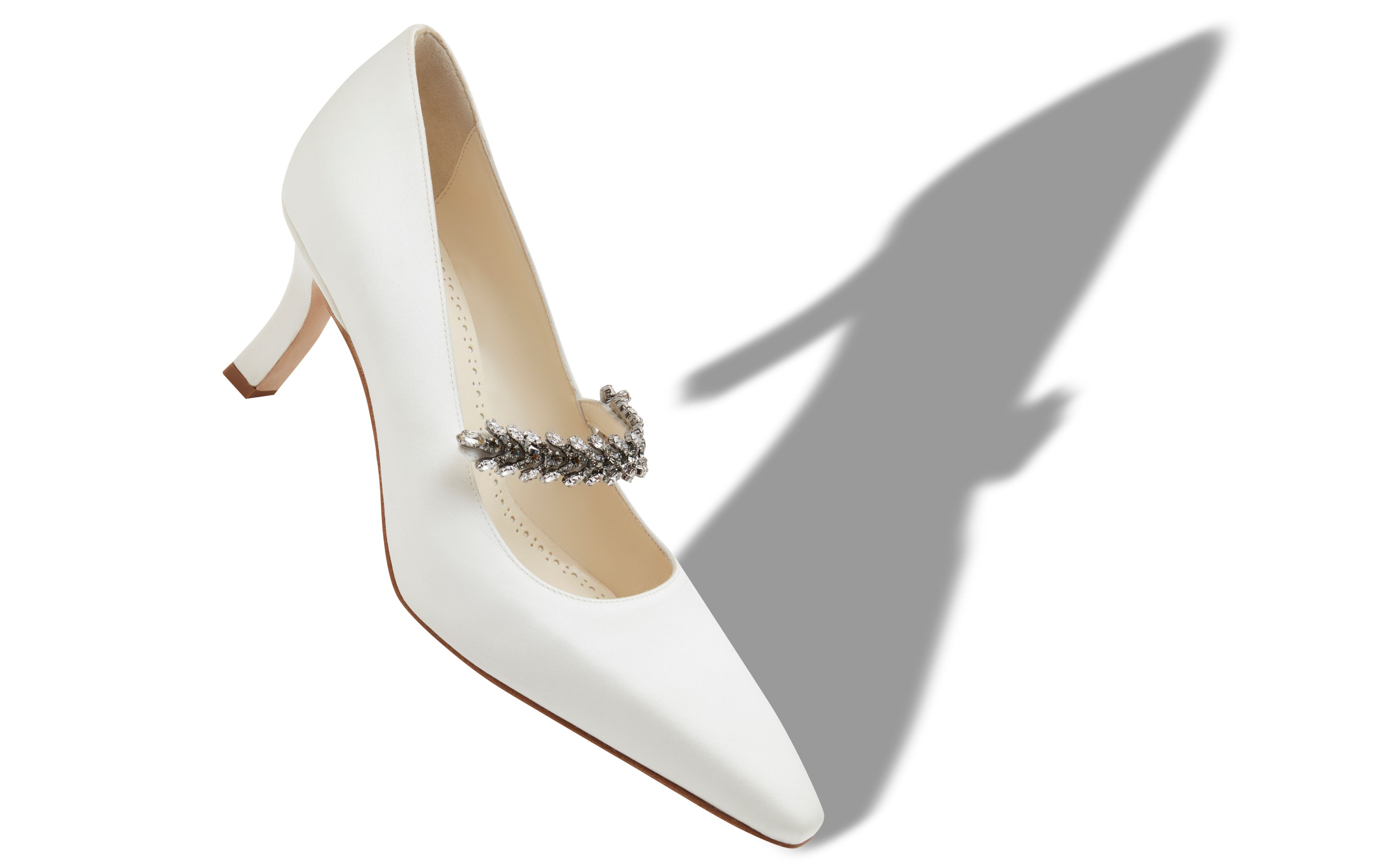 Designer White Satin Jewel Embellished Pumps - Image small_image