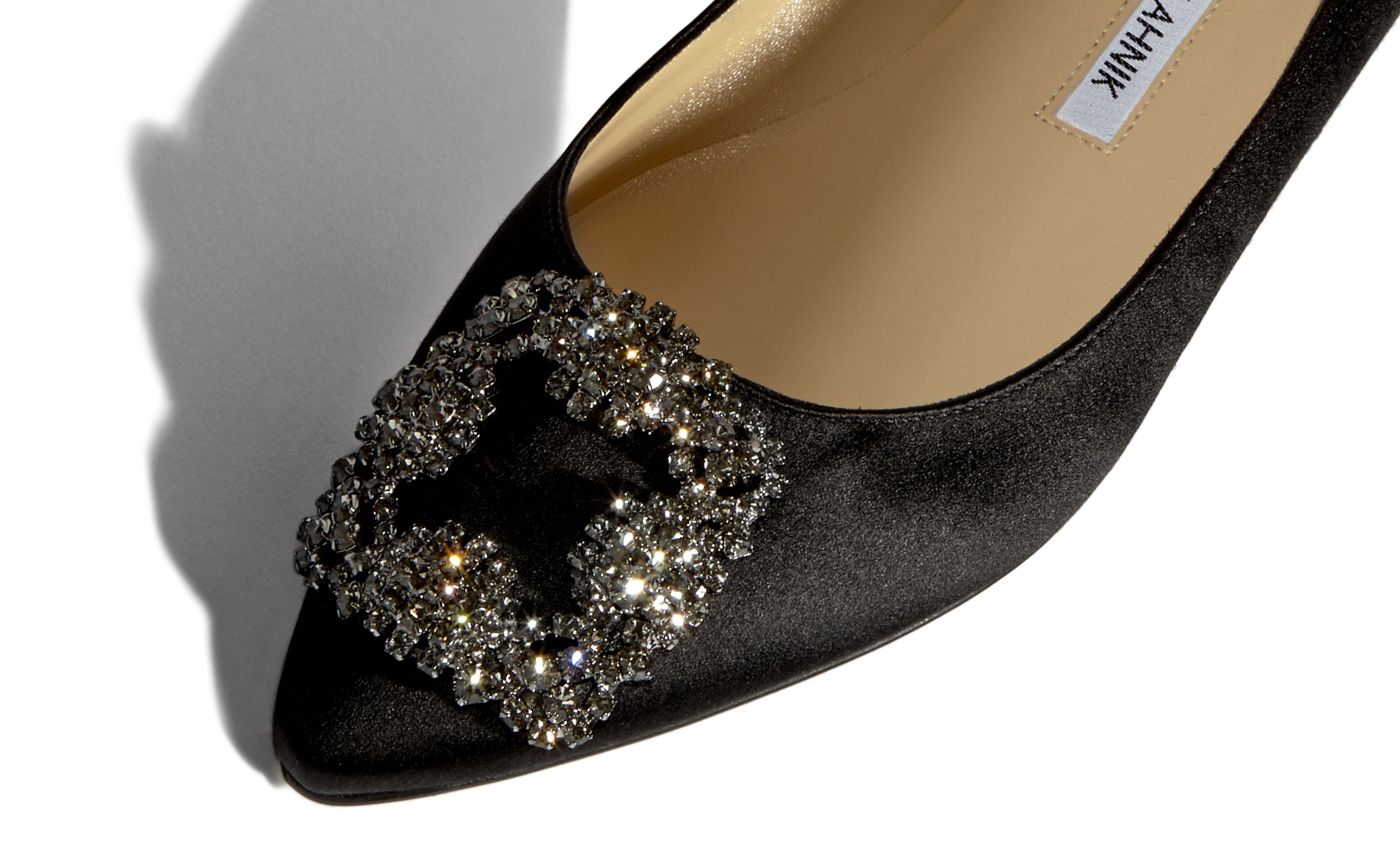 Details about   $1245 New Manolo Blahnik TRIONFAFLAT Satin Black Flats Crystal Jewel BB Shoes 41