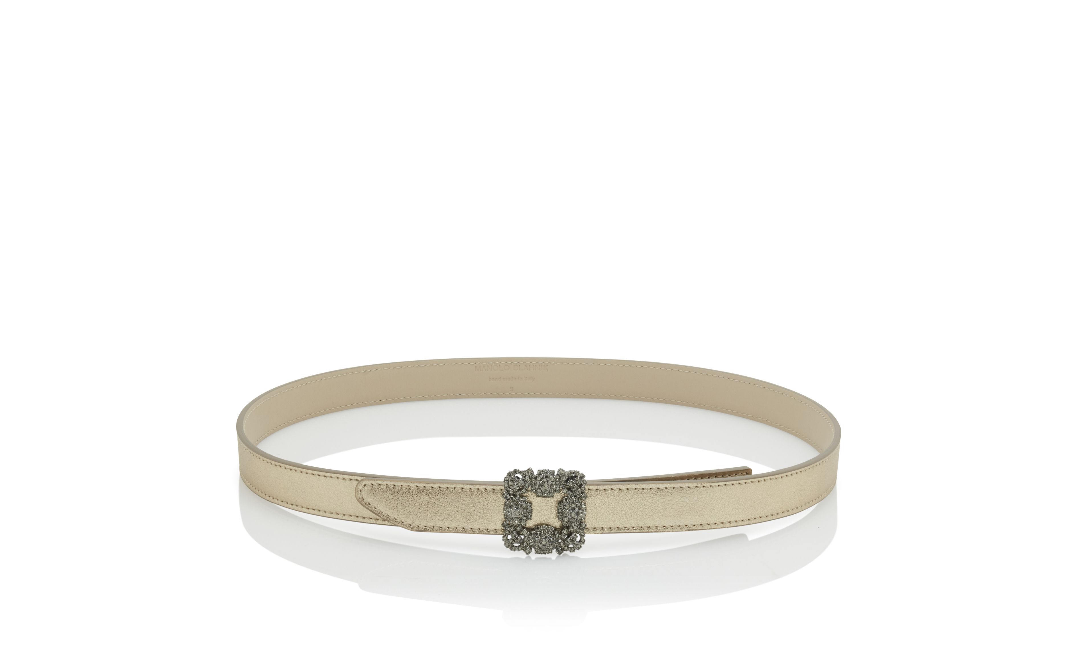 Designer Gold Nappa Leather Crystal Buckled Belt - Image Upsell