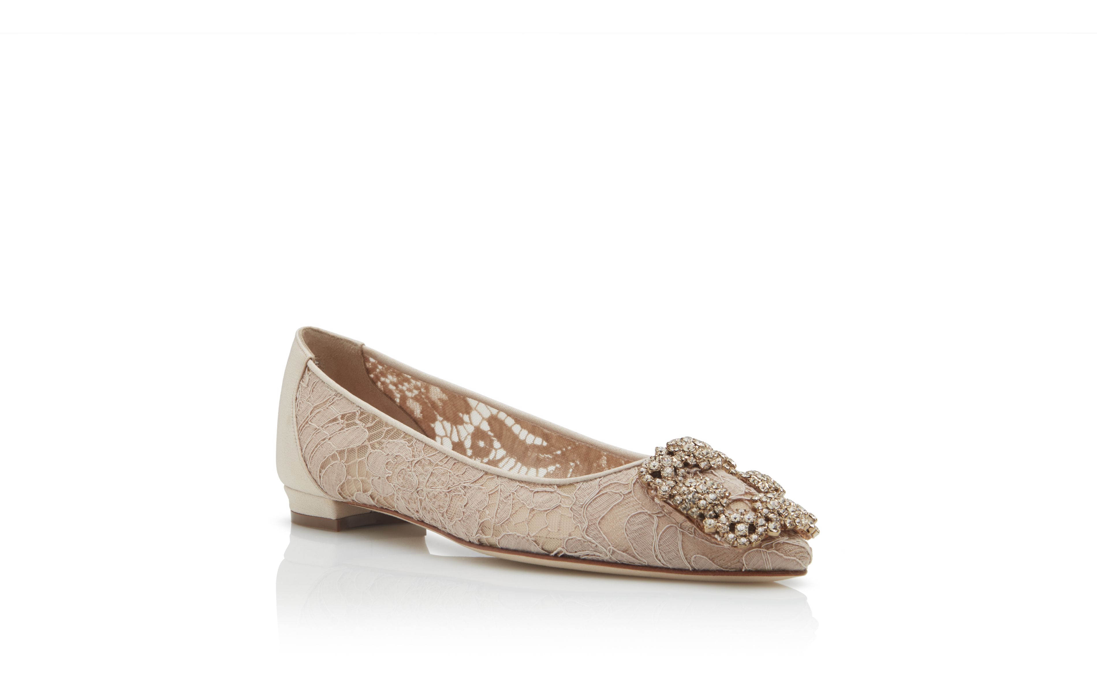 Designer Pink Champagne Lace Jewel Buckle Flat Pumps - Image Upsell