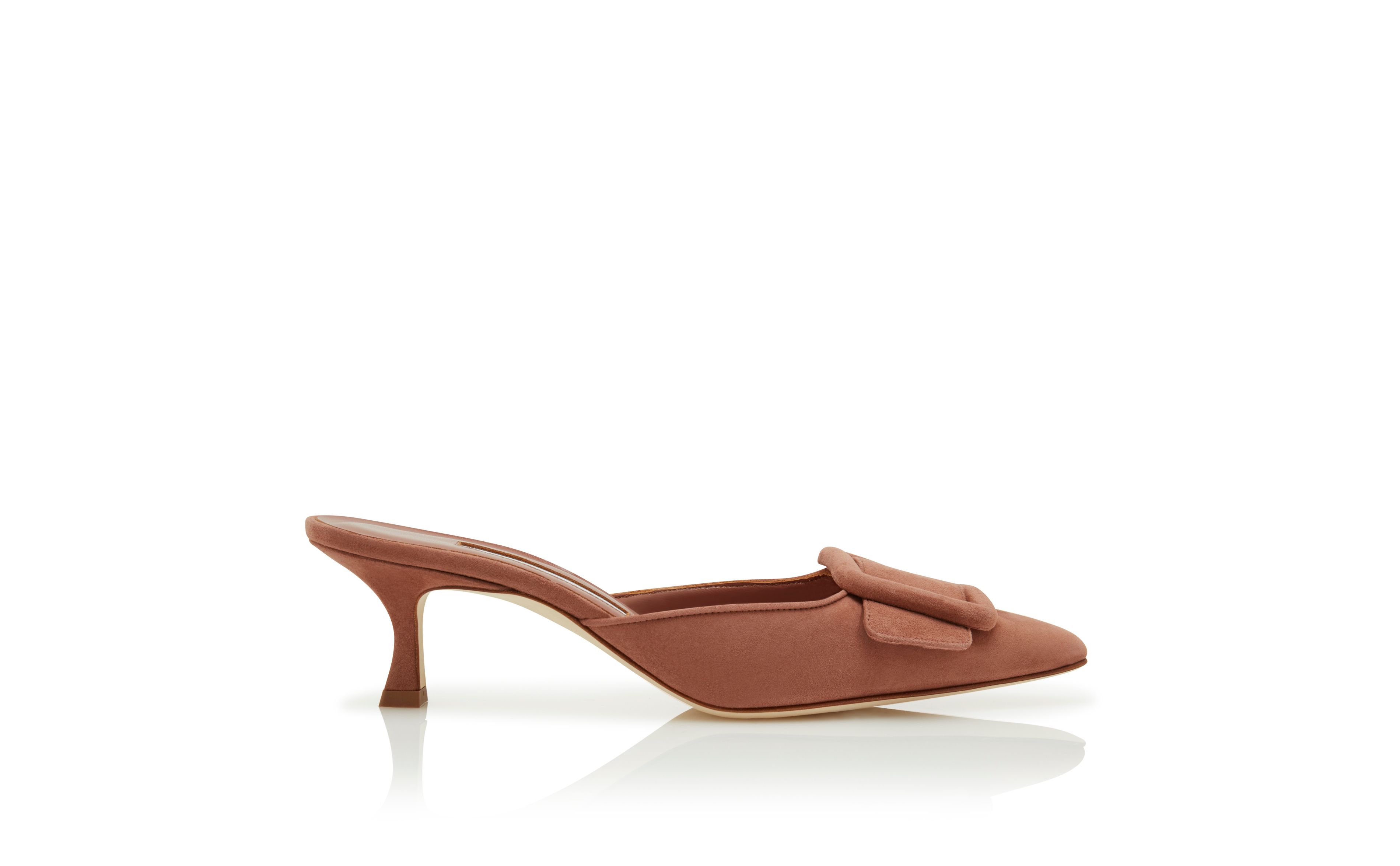 Designer Brown Suede Buckle Detail Mules - Image Side View