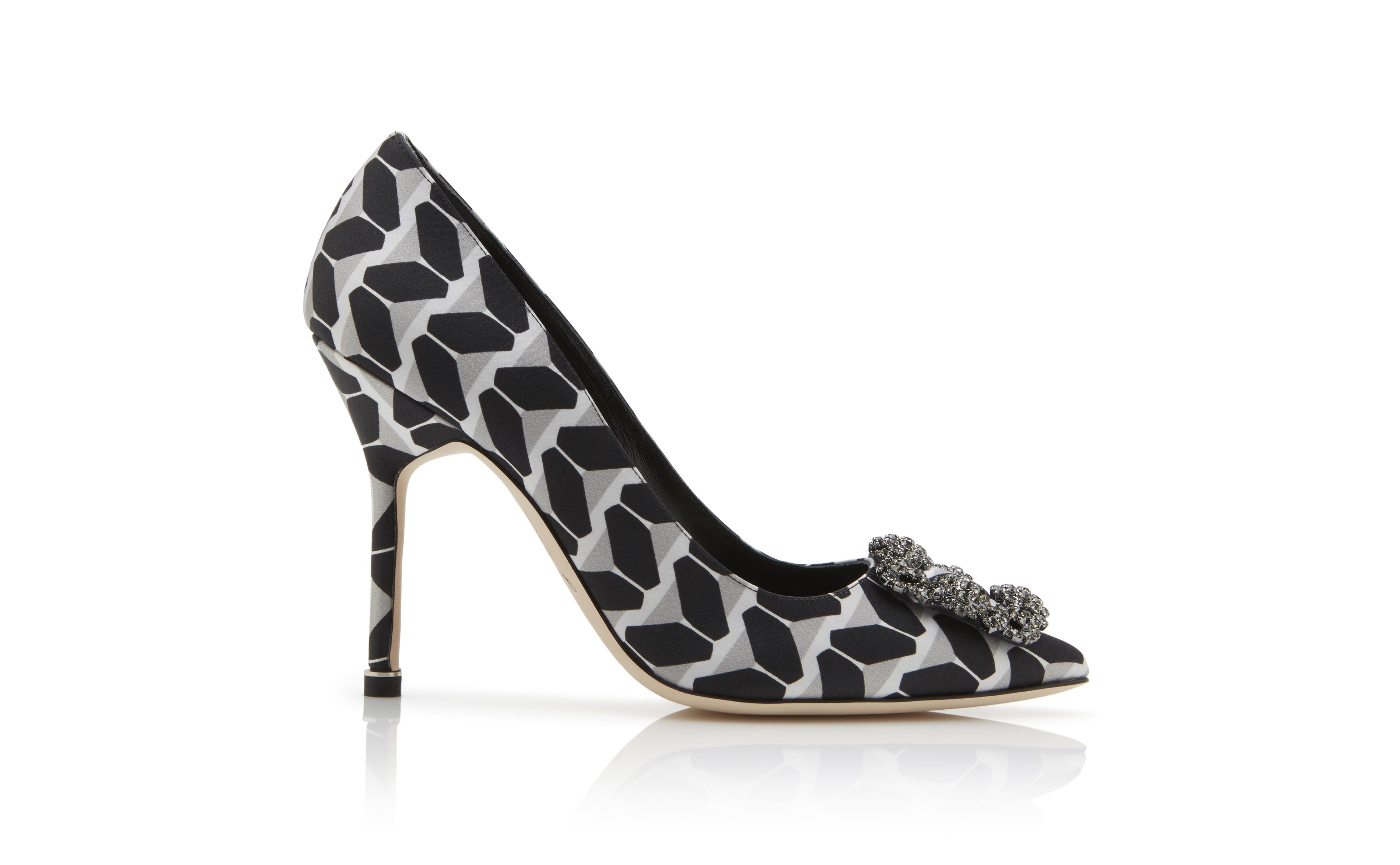 Designer Monochrome Crepe De Chine Jewel Buckle Pumps - Image Side View