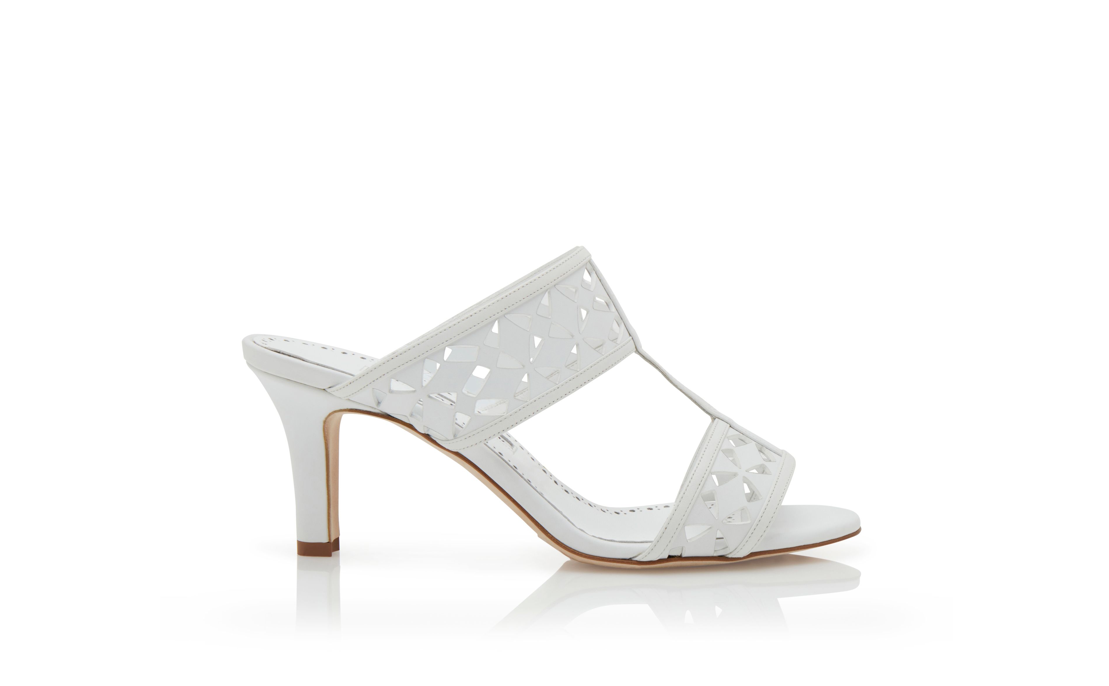 Designer White Calf Leather Cut Out Mules  - Image Side View