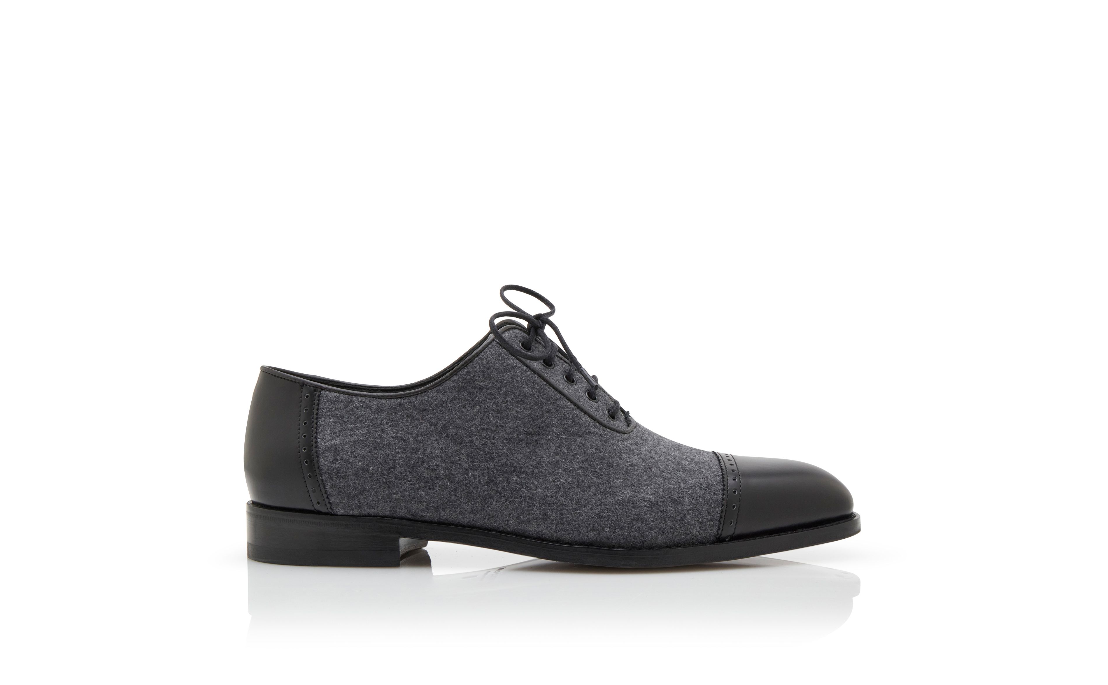 Designer Black and Dark Grey Wool Lace Up Shoes - Image Side View