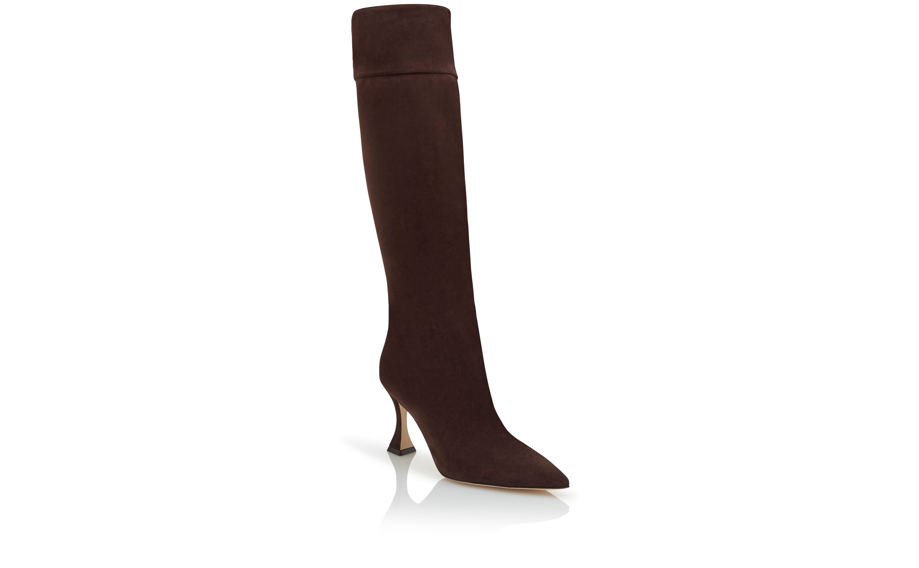 Designer Dark Brown Suede Knee High Boots  - Image Upsell View