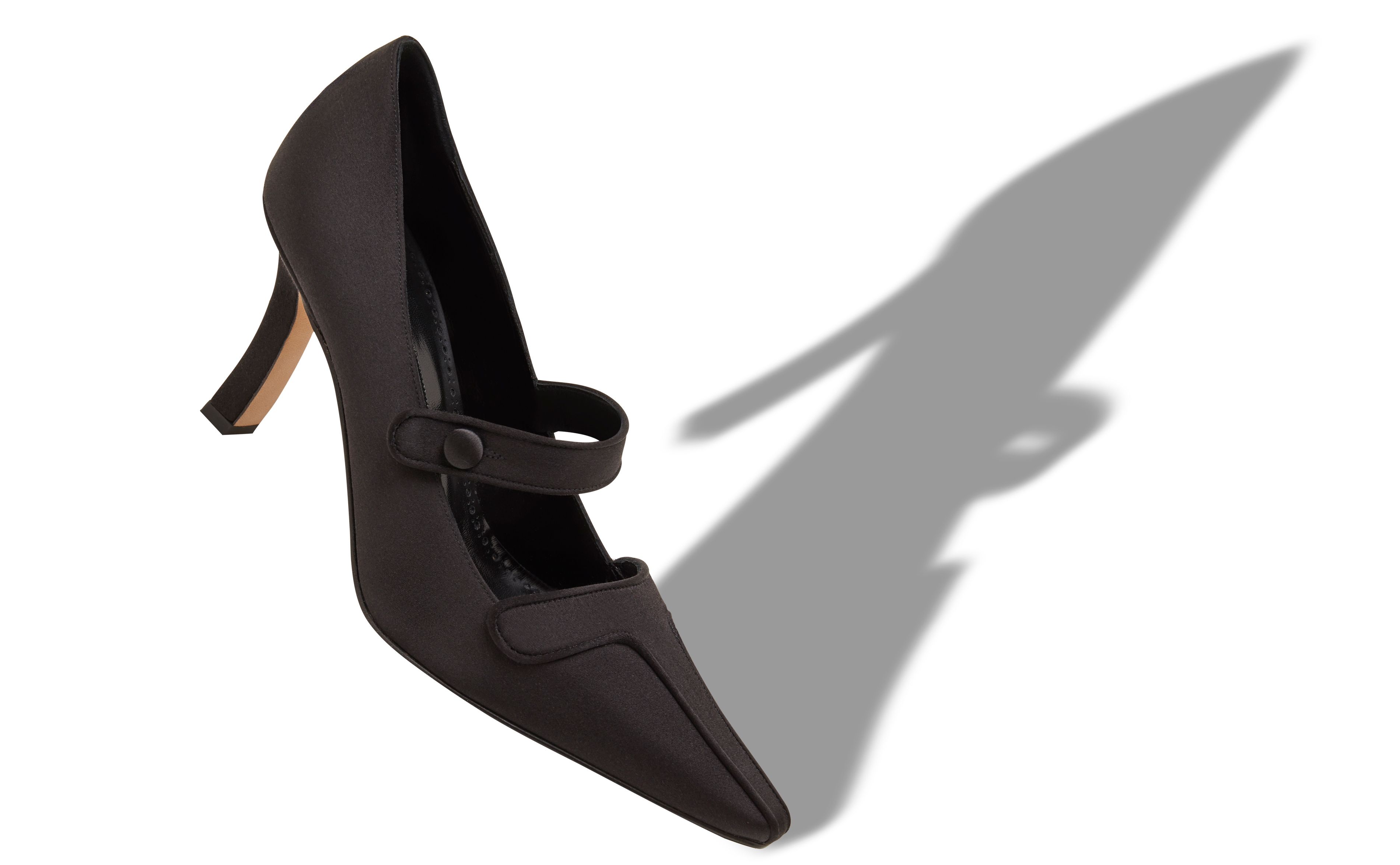Designer Black Satin Mary Jane Pumps - Image Main View