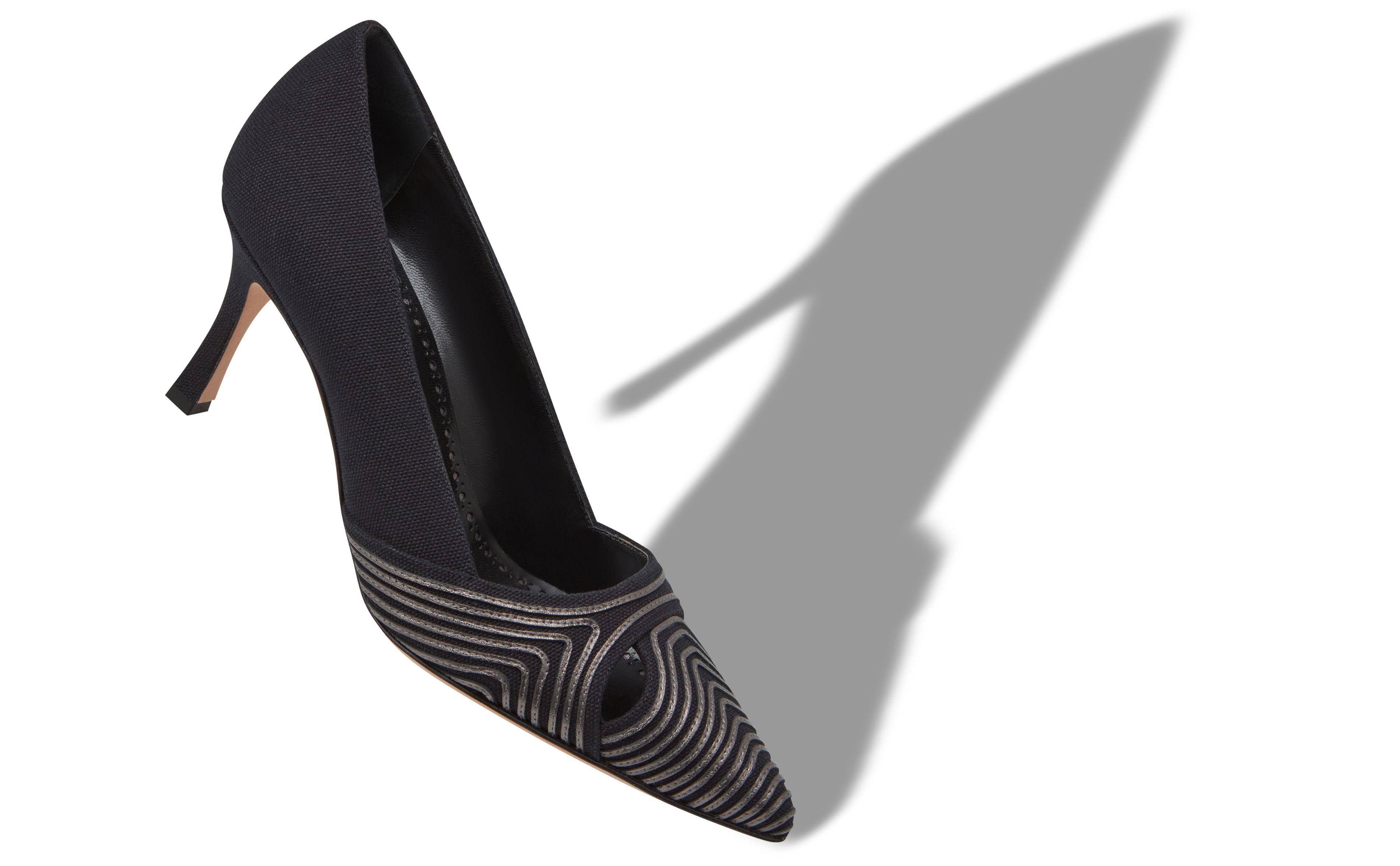 Designer Black Cotton Cut-Out Pumps - Image Main