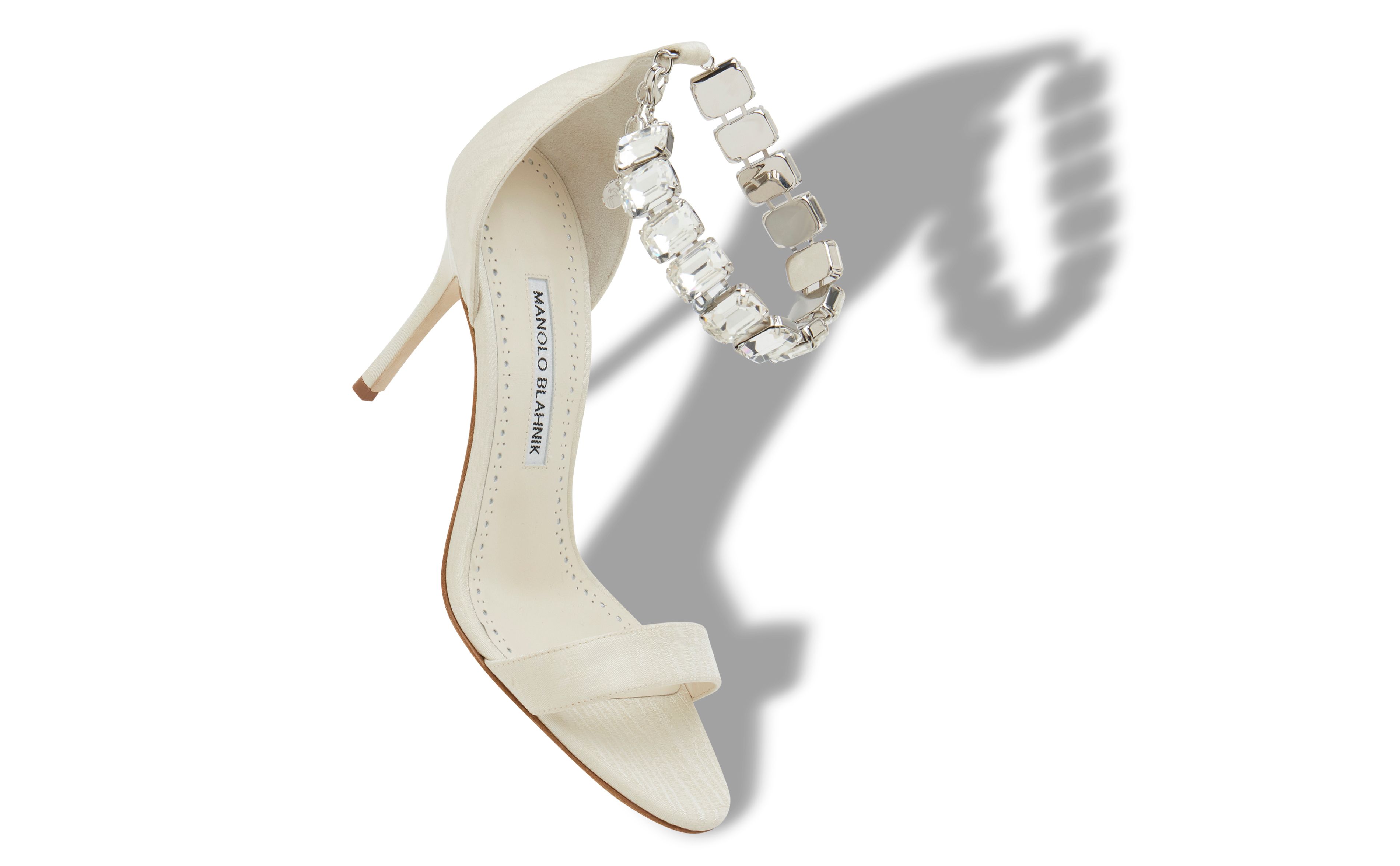 Designer Cream Moire Jewel Strap Sandals - Image Main