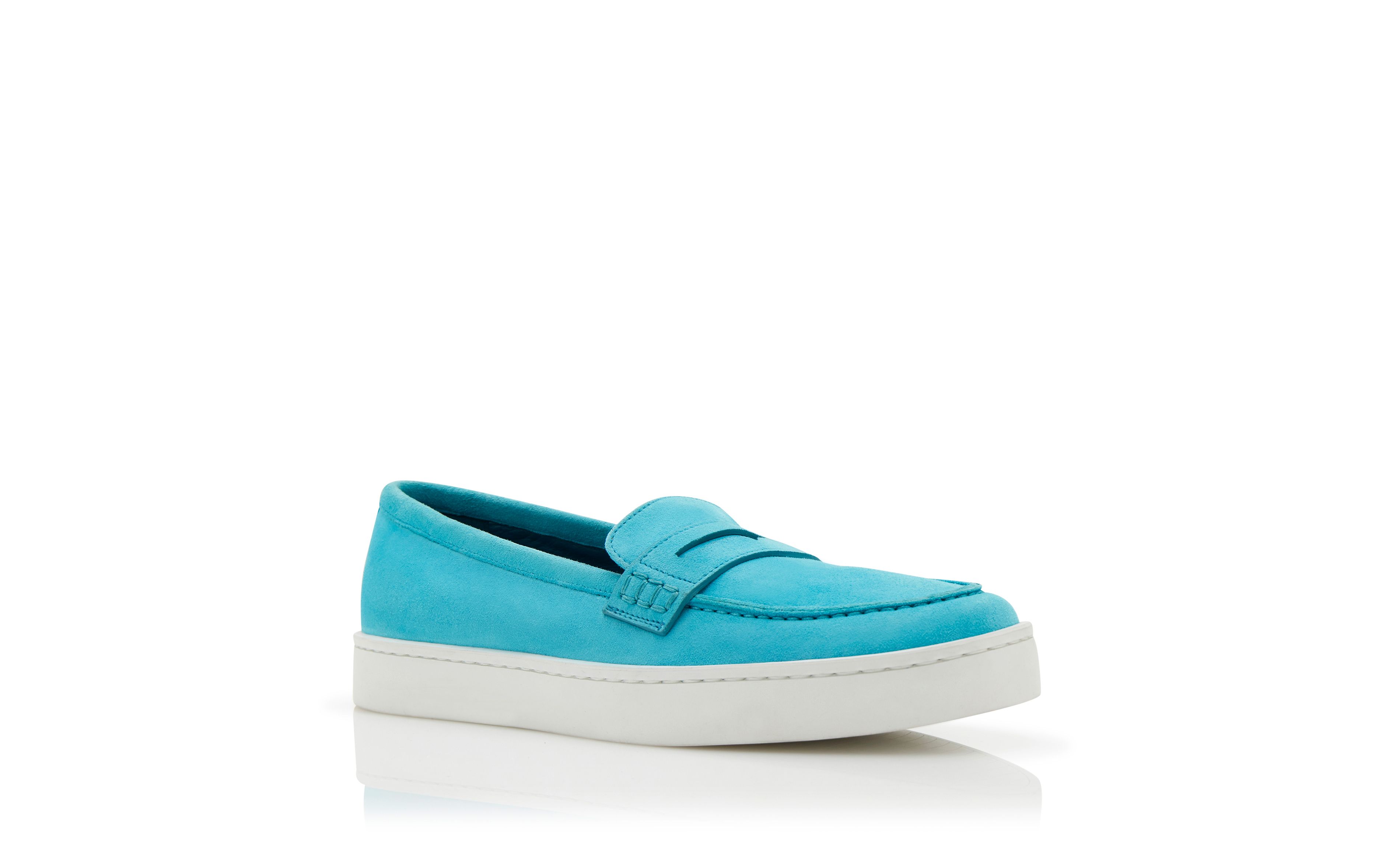 Designer Blue Suede Penny Loafers - Image Upsell
