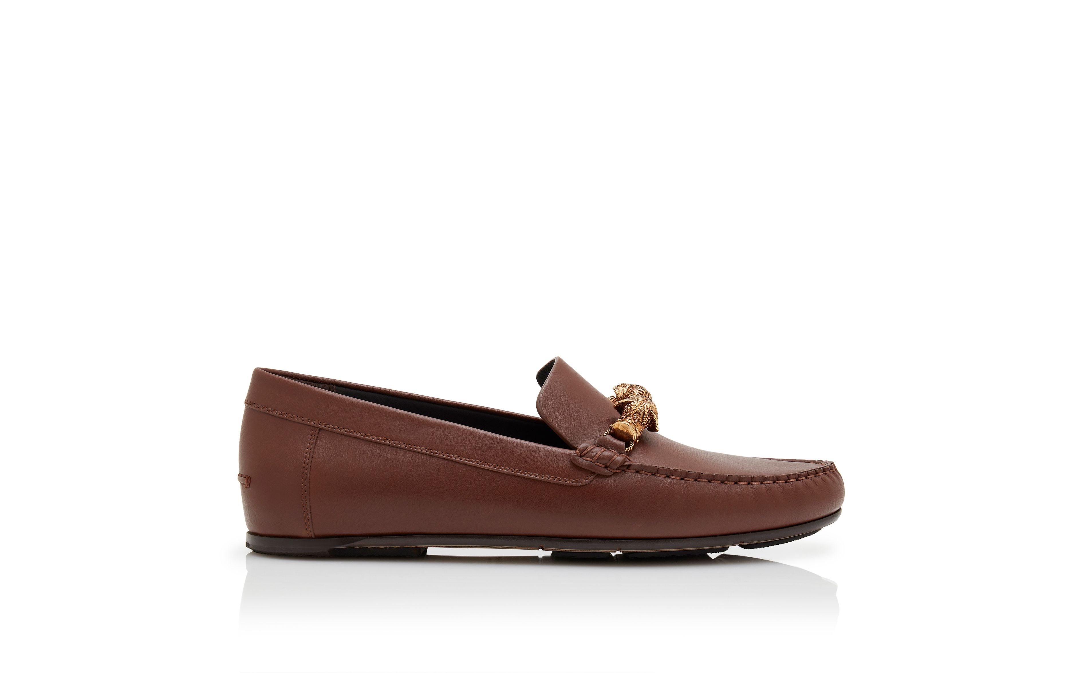 Designer Brown Calf Leather Slippers - Image Side View