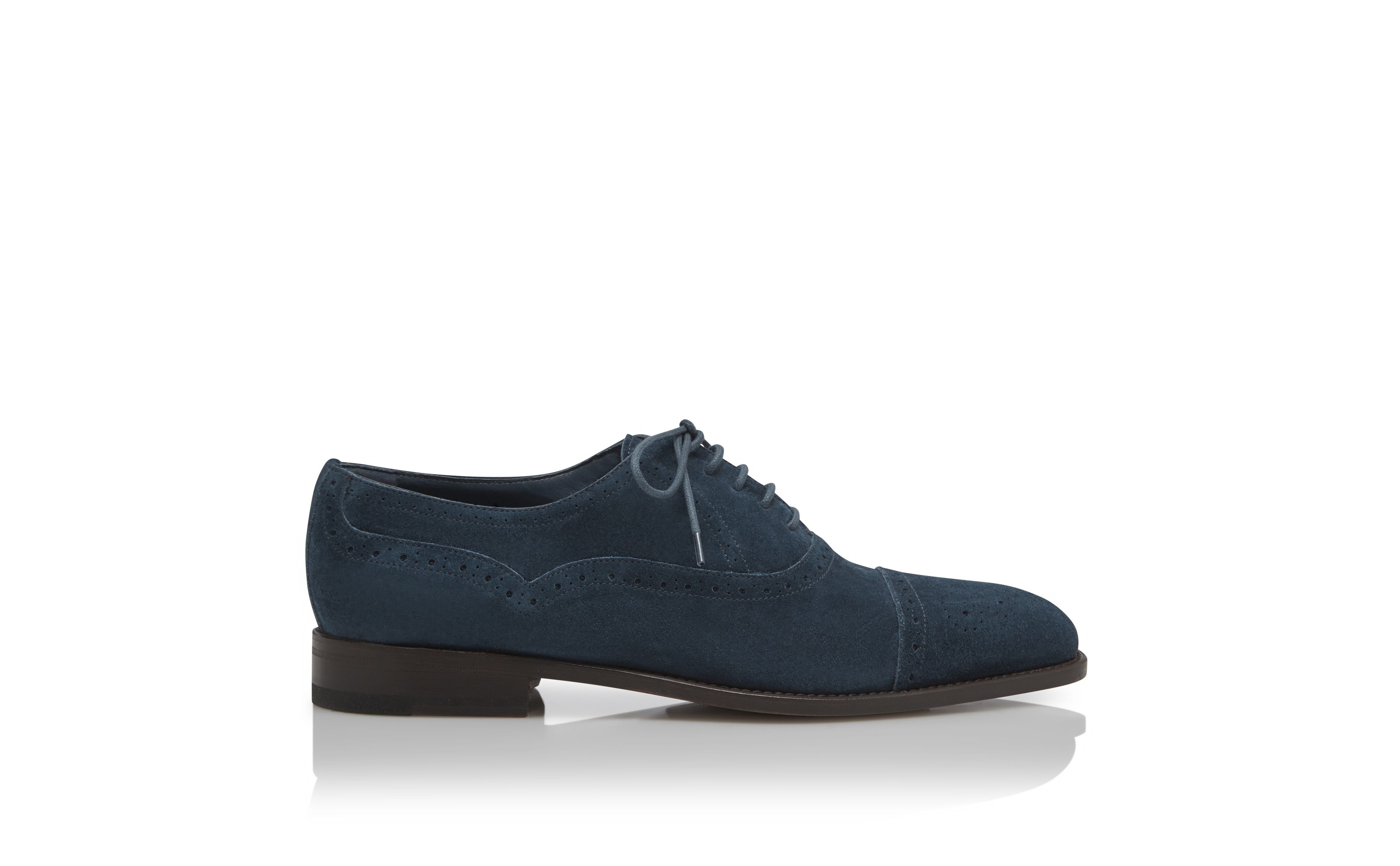 Designer Dark Blue Suede Cap Toe Oxfords - Image Side View