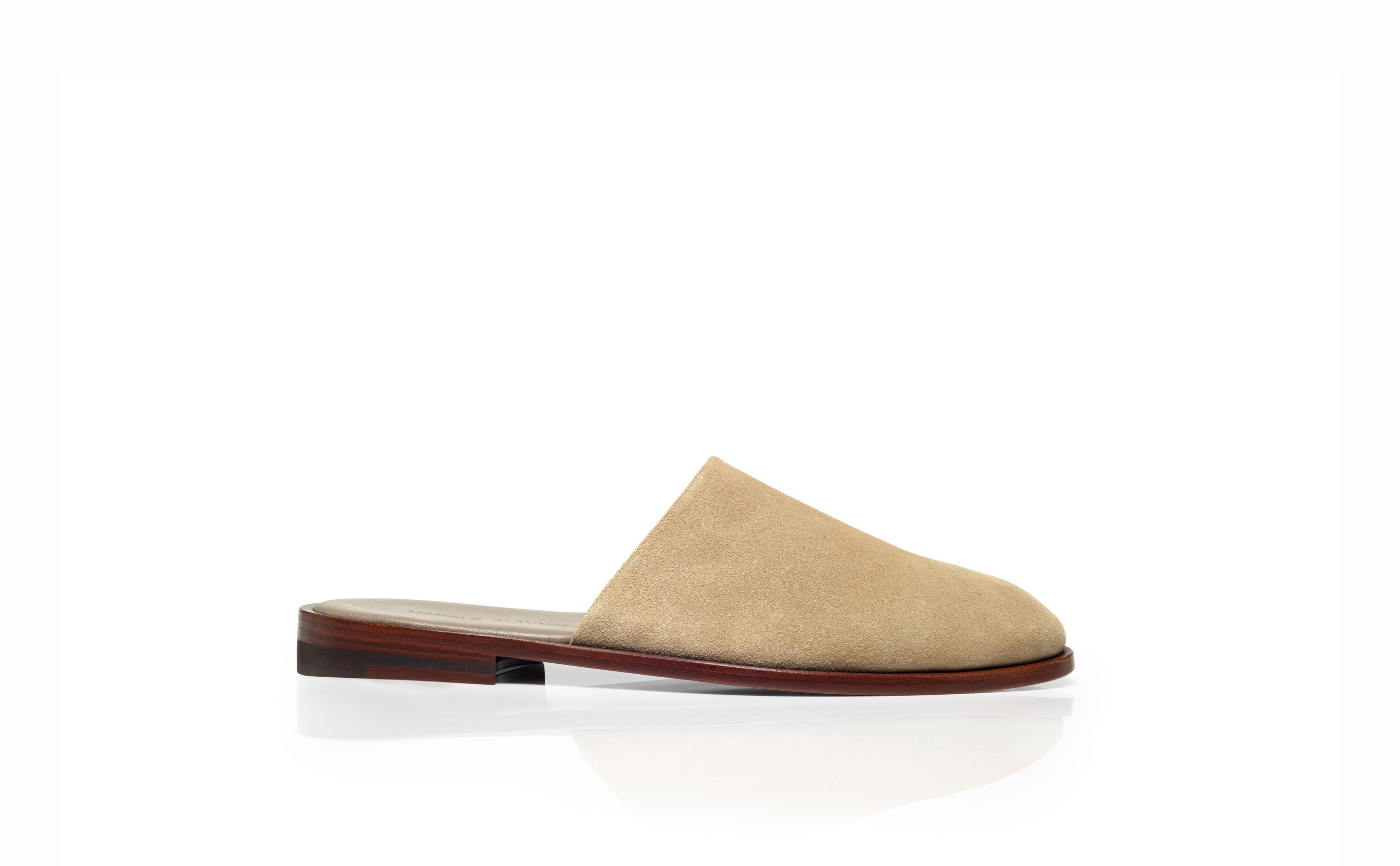 Designer Light Khaki Suede Slippers - Image Side View