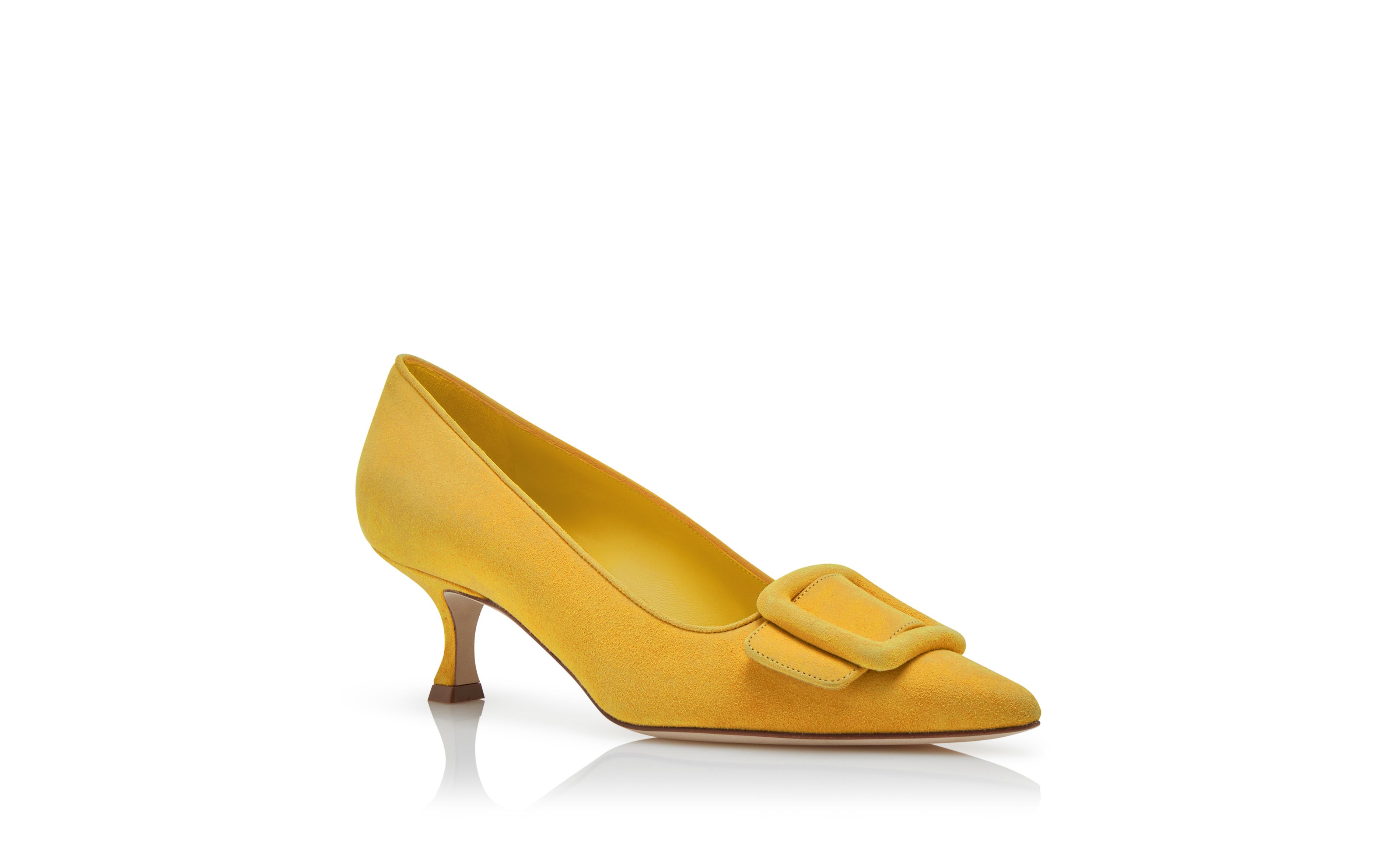 Designer Yellow Suede Buckle Detail Pumps - Image Upsell
