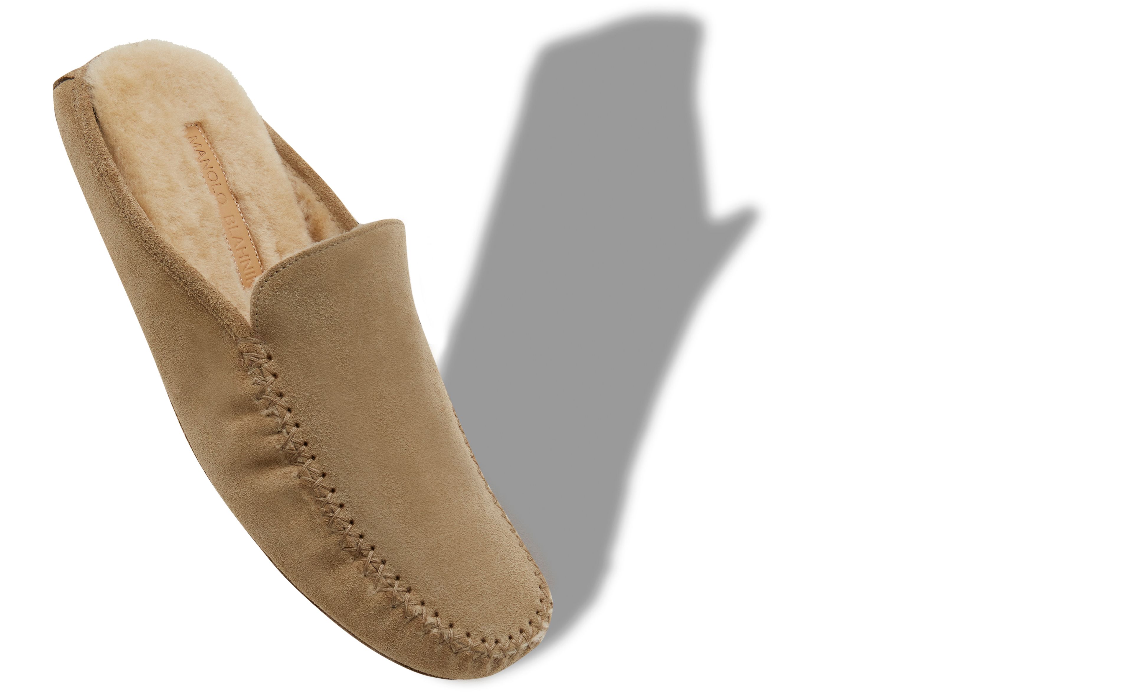 Manolo Blahnik Men s Crawford Suede Shearling Lined Mules Beige Men s 13D Loafers Slip Ons