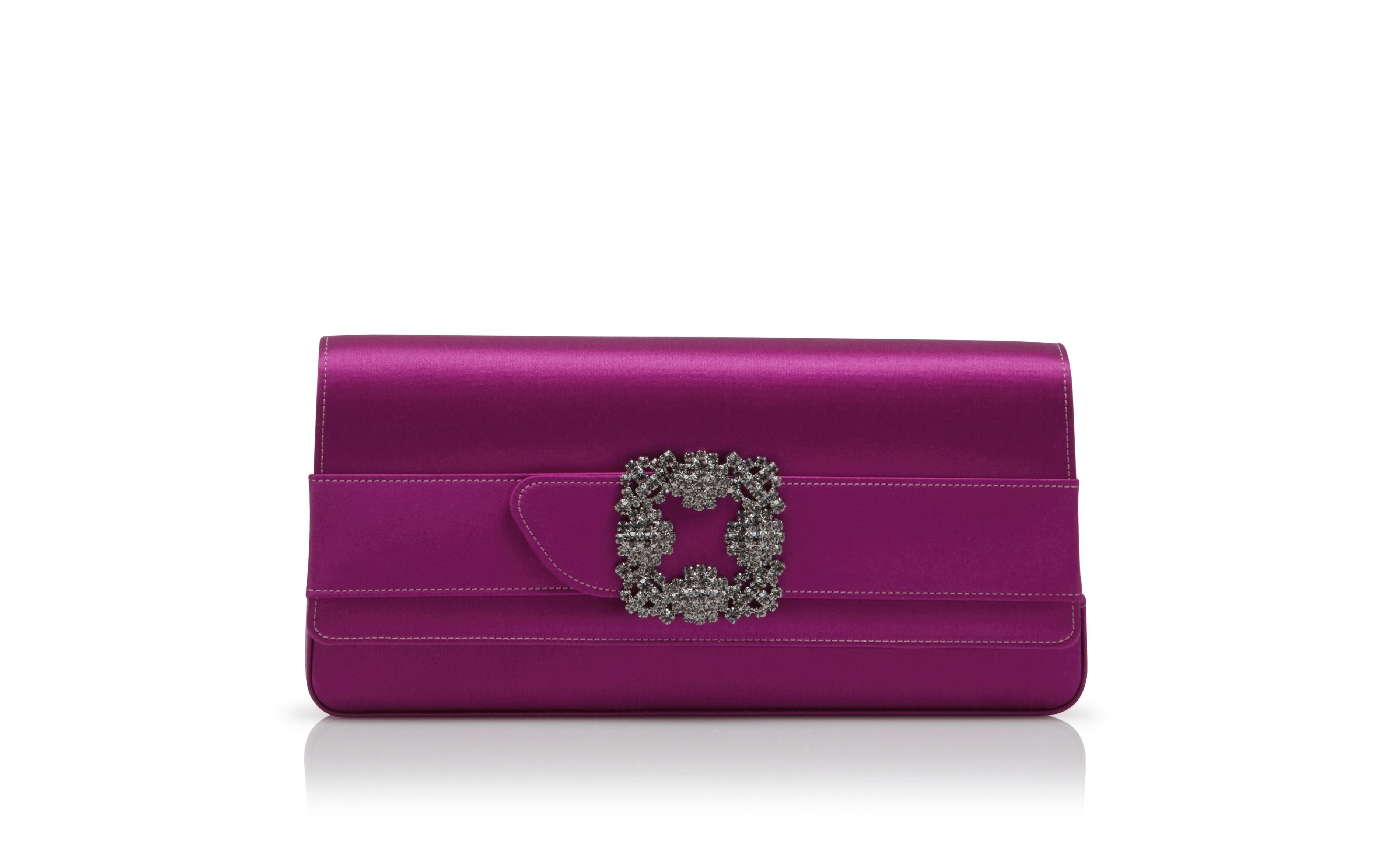 Designer Dark Fuchsia Satin Jewel Buckle Clutch - Image thumbnail